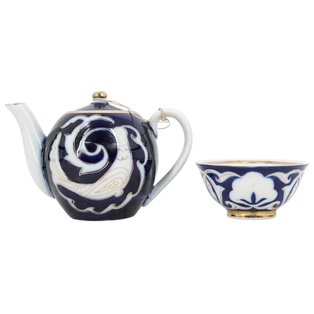 (2 pcs) Tashkent Pakhta Porcelain Tea Pot & Bowl (1 of 7)