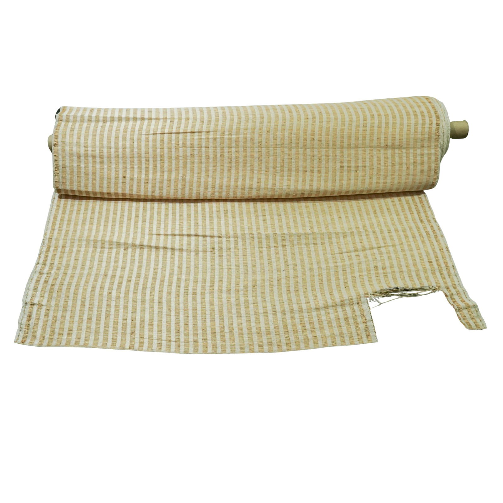 Grass and Cotton Striped Fabric Roll: Grass and Cotton Striped Fabric Roll 20th Cent. Grass and cotton fabric roll, featuring a striped design. As is.