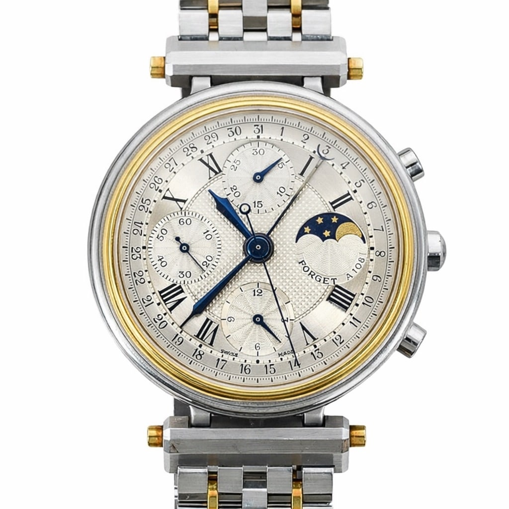 Forget Geneve 18K & SS Moon Phase Chronograph Watch (1 of 8)