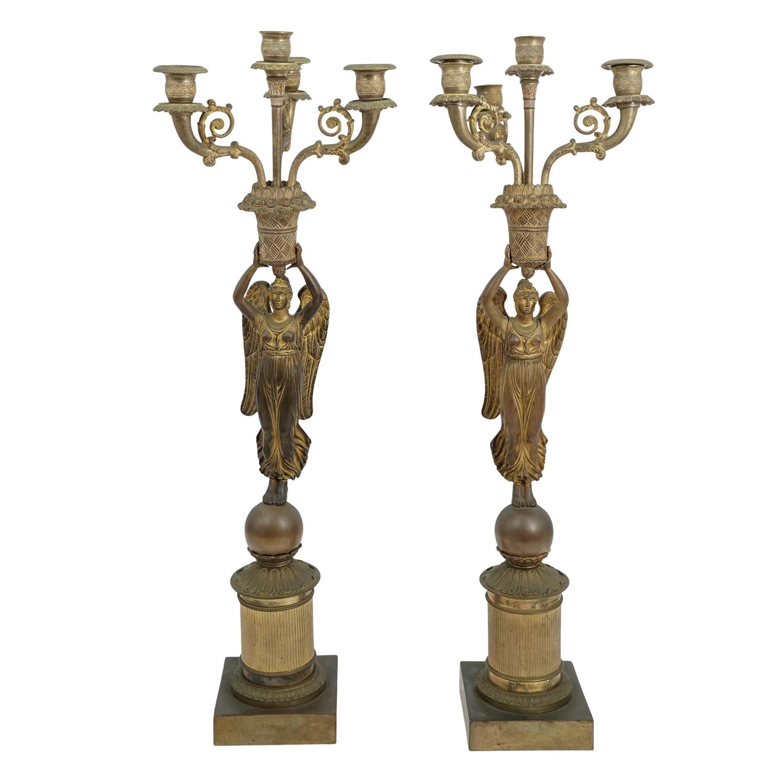 Pair 19th Cent. French Empire Bronze Figural Candelabras (1 of 7)