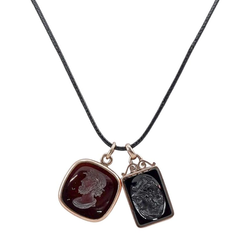 Pair Of Victorian 14K Gold & Intaglio Stone Cameo Pendants (1 of 4)