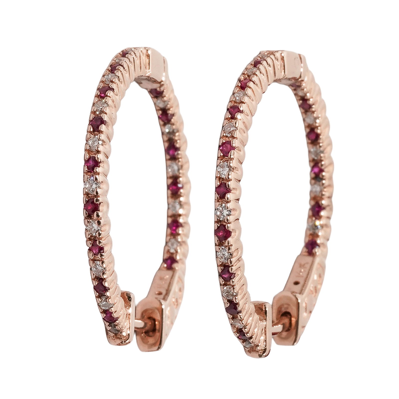 14K Gold, Ruby & Diamond Hoop Earrings (1 of 10)
