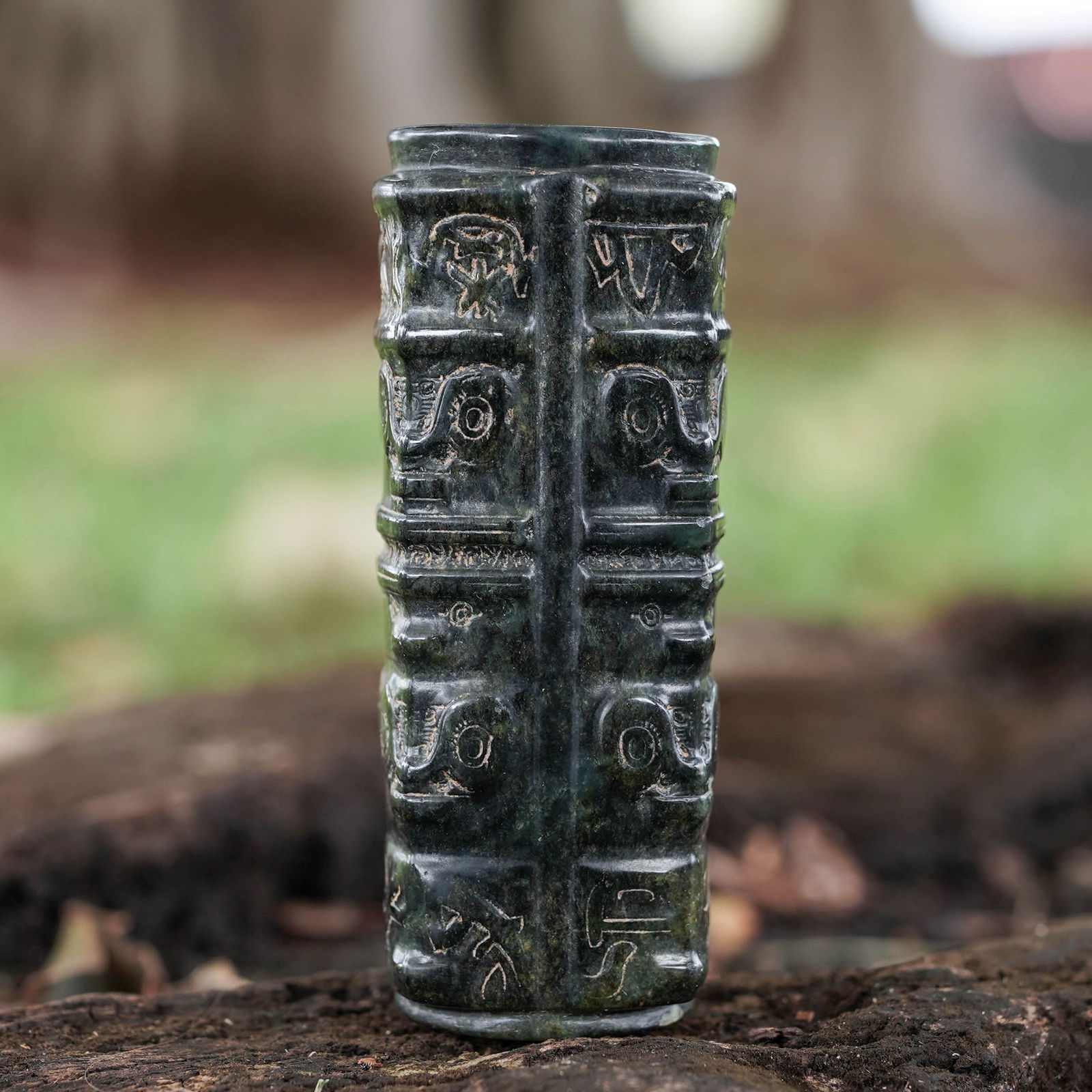 Antique Chinese Hand Carved Jade Cong Carving (1 of 8)