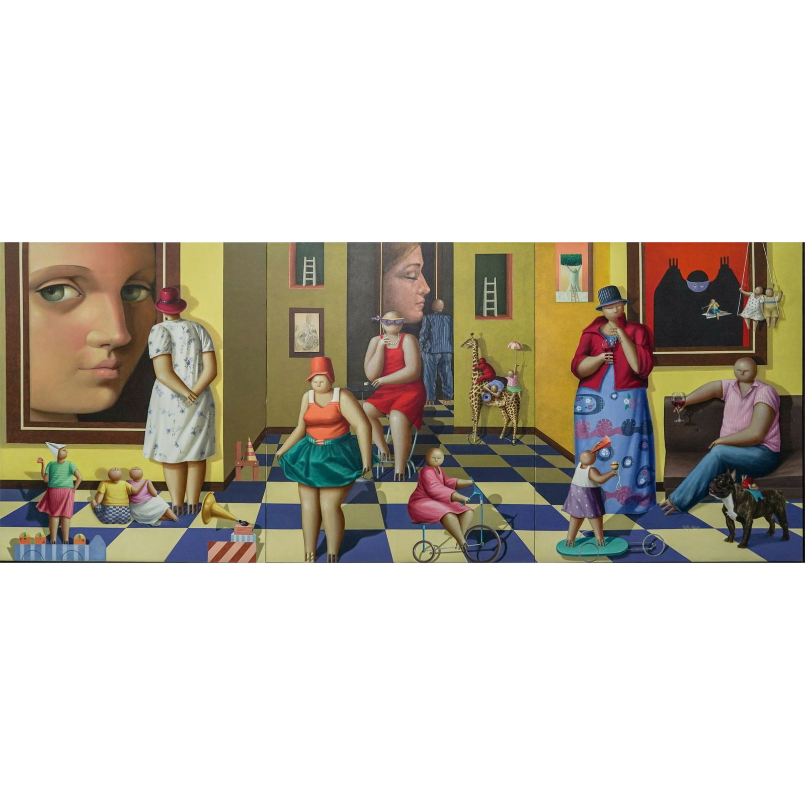 Martha Vargas (Peruvian, b. 1969) Oil On Canvas Painting: Martha Vargas (Peruvian, b. 1969) Oil On Canvas Painting 21st Cent., Peruvian Martha Vargas, from the nineties generation, weaves small, ambiguous, and captivating universes in each of her artworks.