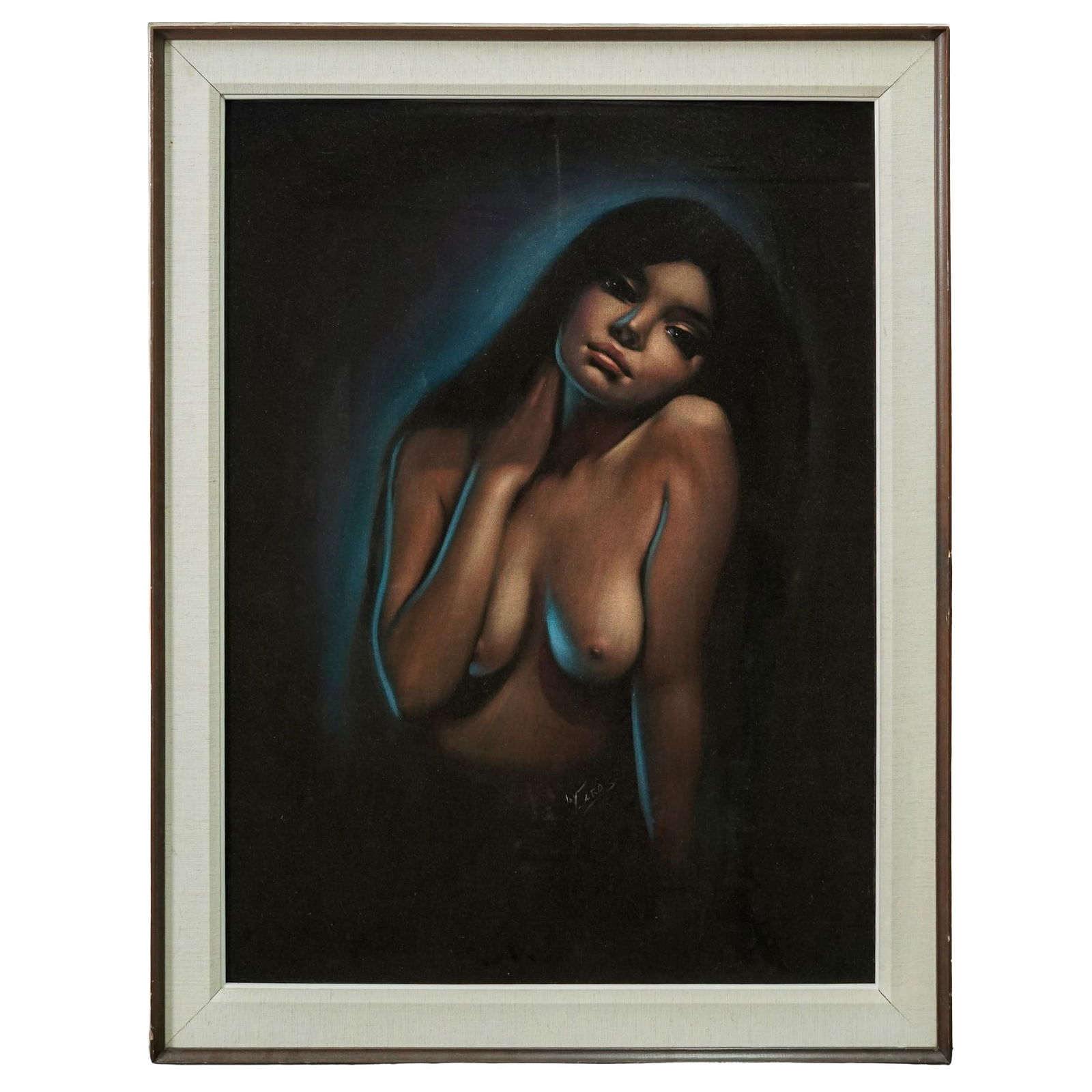 Joy Caros (Canadian b.1932) Nude Female Oil on Black Velvet: Joy Caros (Canadian b.1932) Nude Female Oil on Black Velvet1960s-70s, CanadianJoy Caros is a highly prominent artist known specifically for her oil paintings on black velvet. Her work often features s