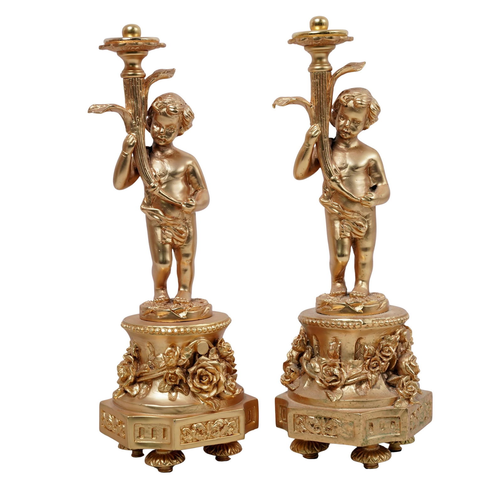 Pair of French Gilt Bronze Cherub Candlesticks (1 of 8)