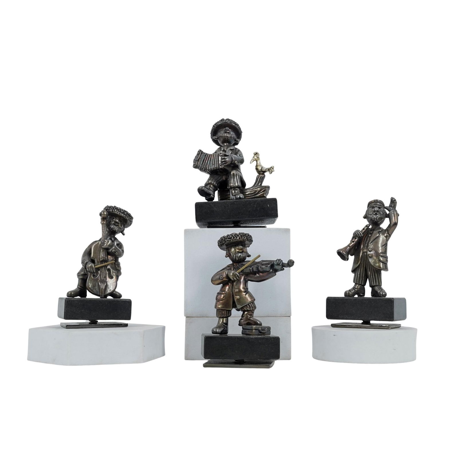 Frank Meisler (Israeli 1929-2018) Judaica Hasidic Musician Band Figurines: Frank Meisler (Israeli 1929-2018) Judaica Hasidic Musician Band Figurines20th century, IsraeliThese sculptures depict a Klezmer orchestra and were created by Polish-Israeli artist Frank Meisler.The fi