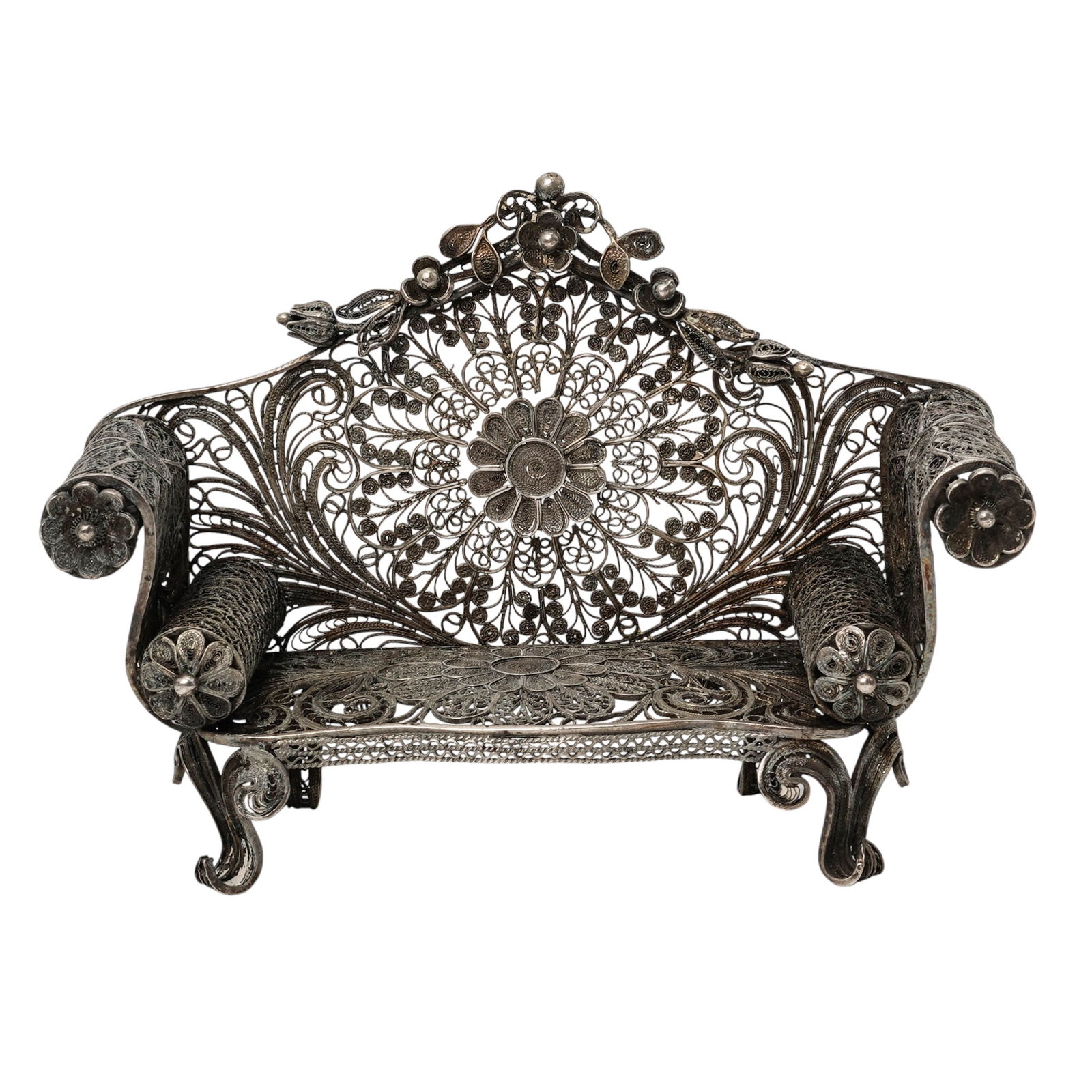 Antique Silver Filigree Miniature Sofa (1 of 5)
