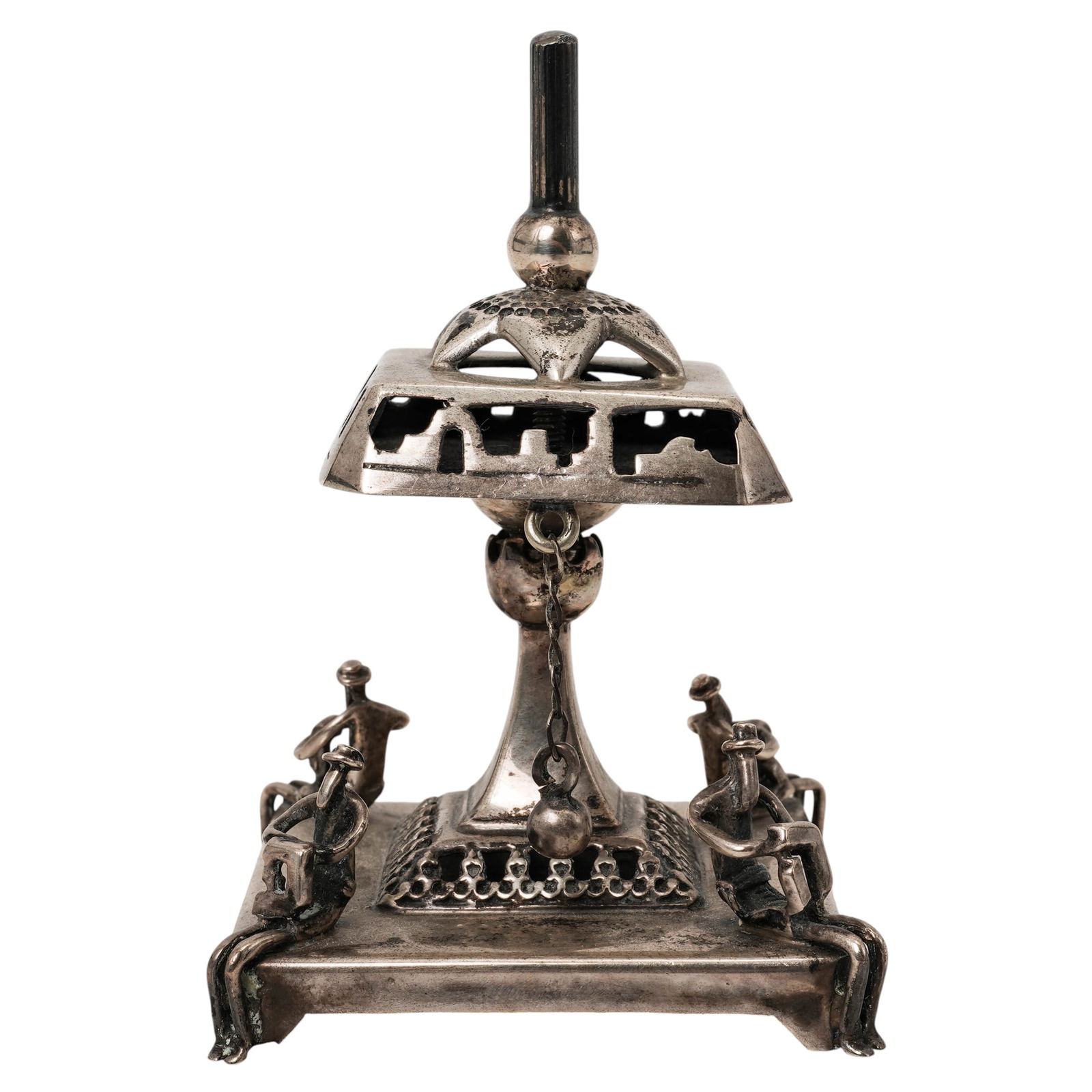Signed Sterling Silver Judaic Dreidel Sculpture: Signed Sterling Silver Judaic Dreidel Sculpture Early 20th century A sterling silver Judaic kinetic dreidel sculpture. Signed on bottom "Mira 925". Total weight: 110.9 grams. H 3.5" x W 2.25"