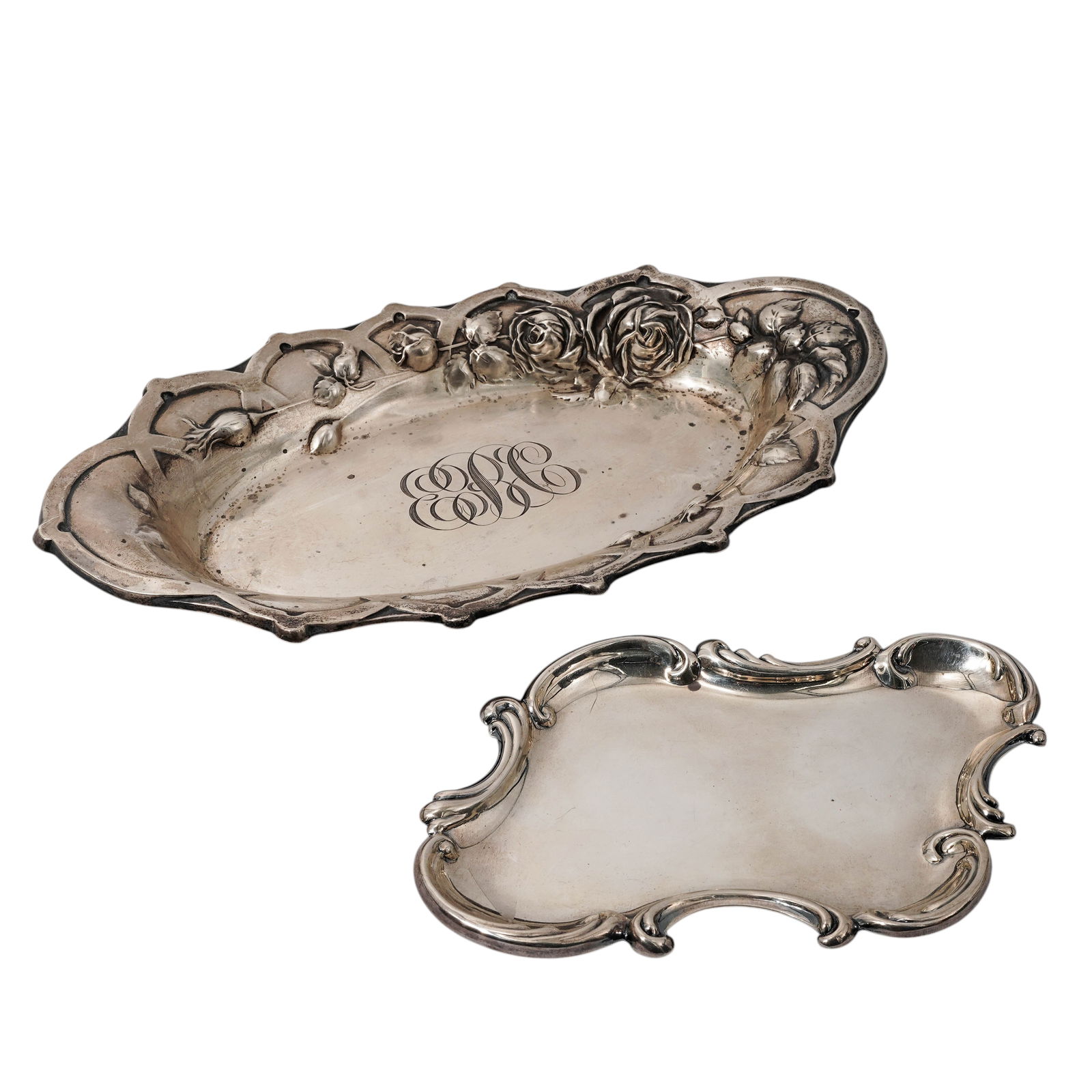 (2pc) Antique Sterling Silver Trays Group (1 of 7)