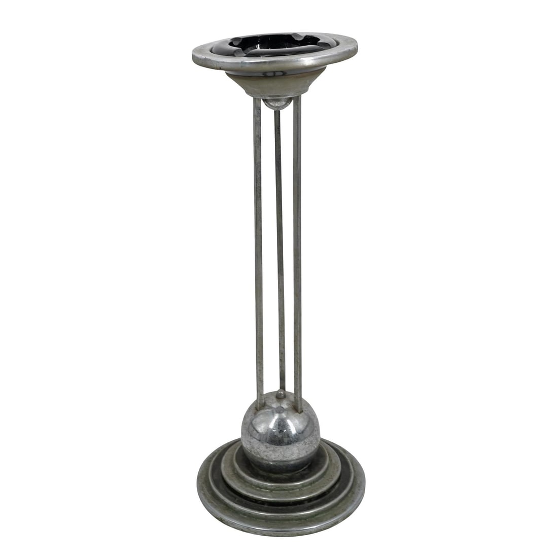 Art Deco Streamline Ashtray Smoking Stand: Art Deco Streamline Ashtray Smoking Stand1930s-1940s, USASmoking stand features a heavy base to prevent tipping, commonly used in railroad passengers cars. Made from a combination of chrome-plated met