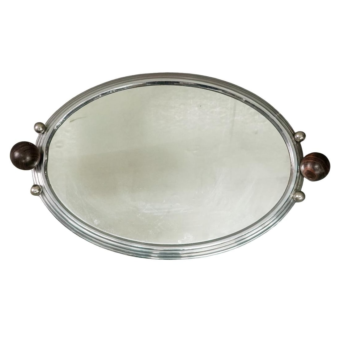 Art Deco Silver Plate Mirror Serving Tray With Wooden Handles (1 of 4)