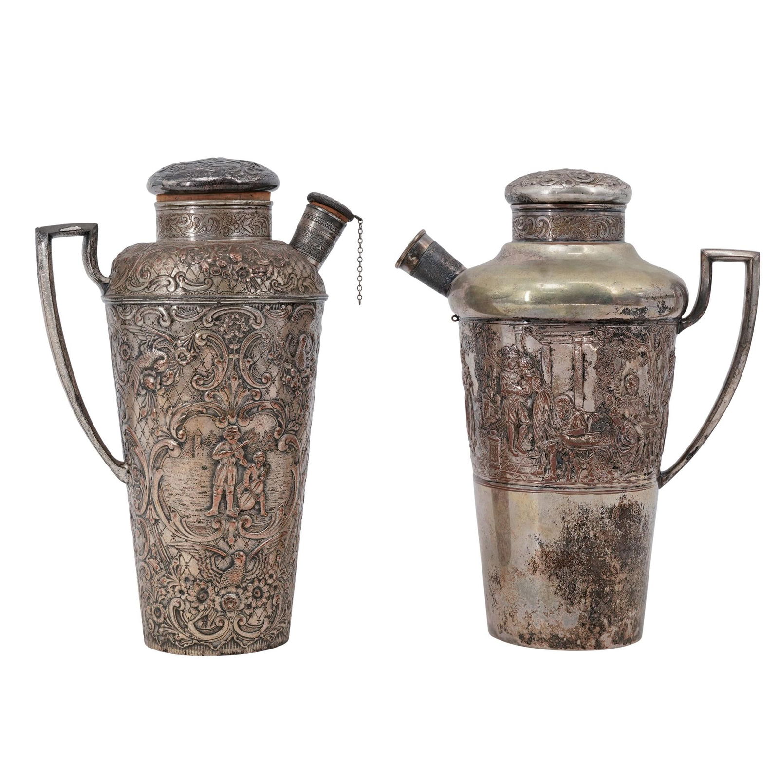 (2 Pc) Antique Silverplate Repousse Cocktail Shakers (1 of 15)