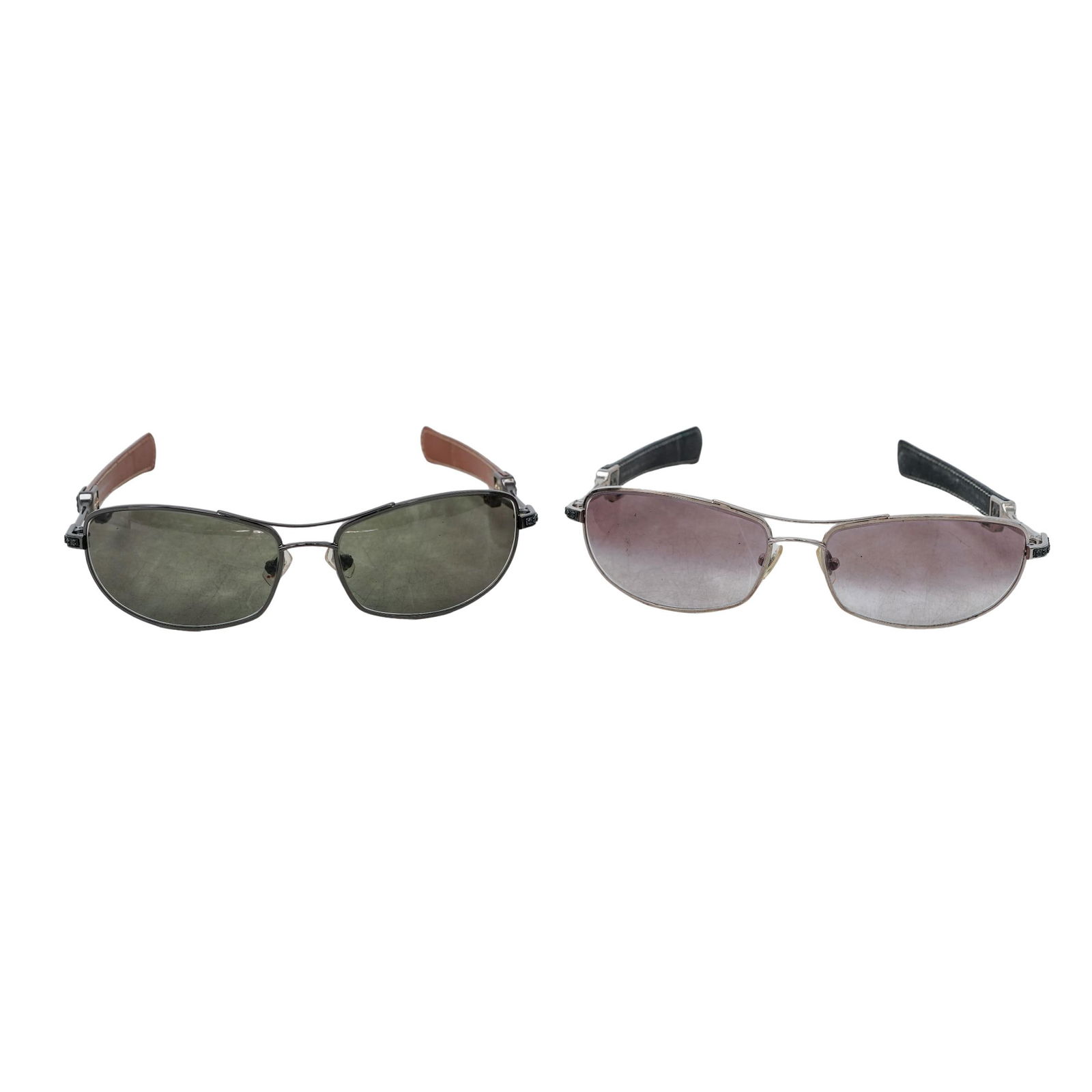 (2 Pc) Chrome Hearts Galaxie Sunglasses and Cases: (2 Pc) Chrome Hearts Galaxie Sunglasses and CasesLate 20th-early 21st century, AmericanChrome Hearts sunglasses.(1) Chrome Hearts sunglasses in a gunmetal tone metal frame with brown leather additions