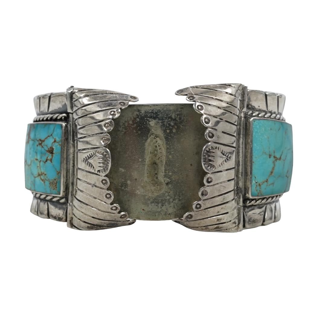 Navajo Sterling Silver & Turquoise Watch Cuff Bracelet (1 of 6)