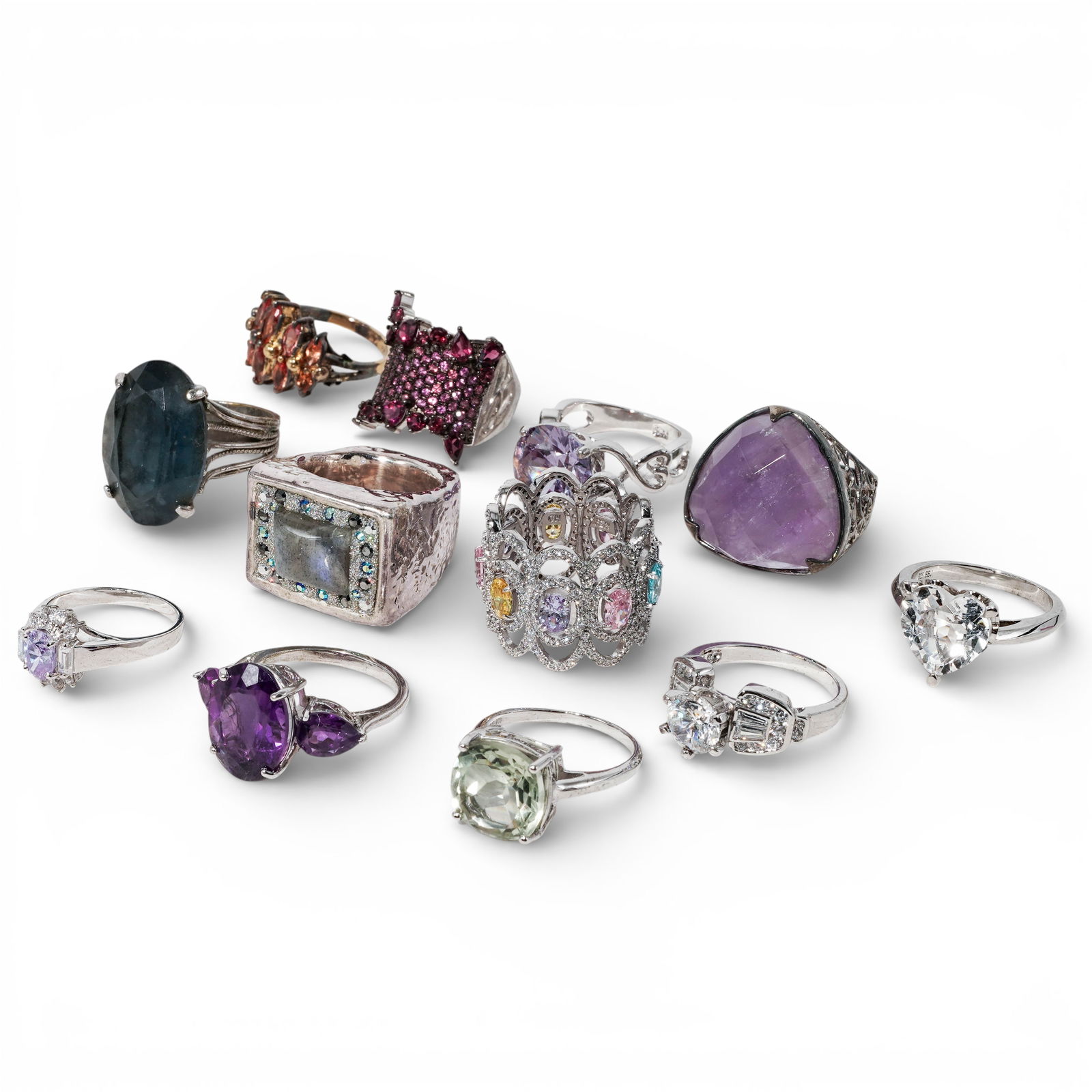 (12 Pcs) Sterling Silver & Synthetic Stone Ring Collection (1 of 11)