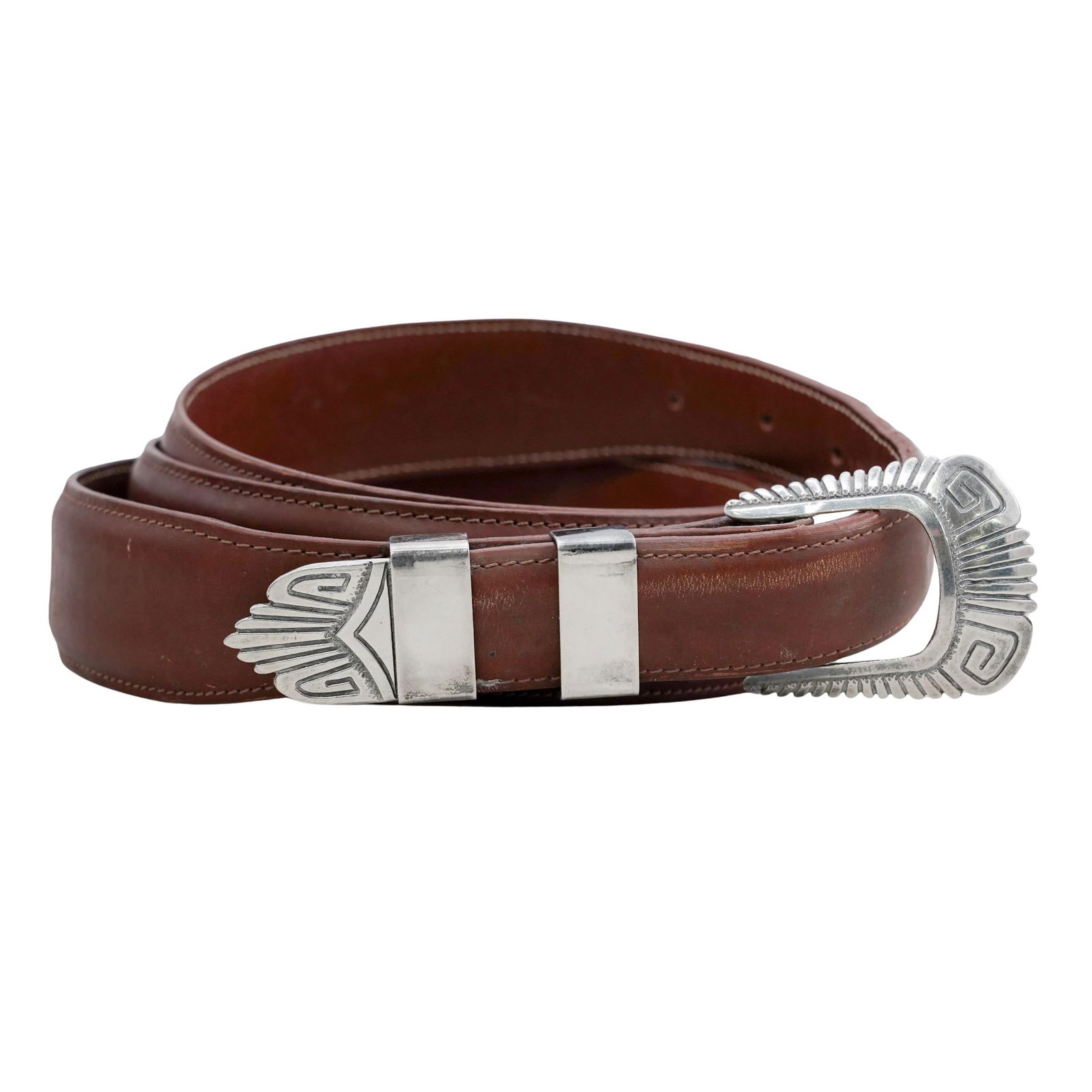 Vintage Tommy Singer (Navajo, 1940-2014) Sterling Silver and Leather Belt (1 of 4)