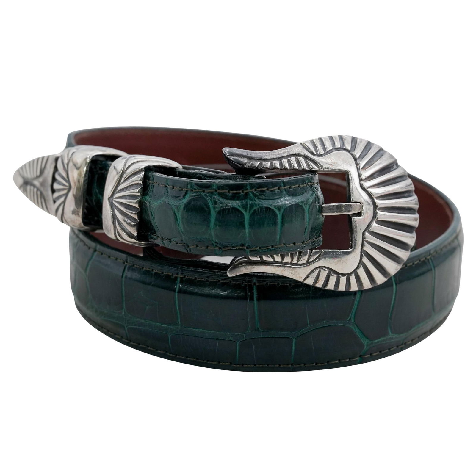 Vintage Green Alligator and Sterling Silver Belt (1 of 4)