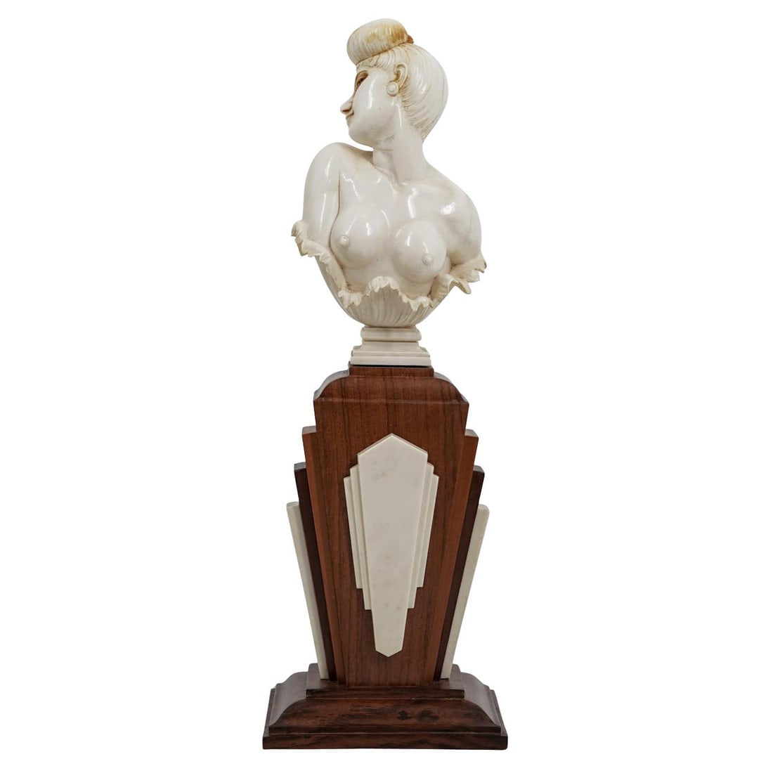 Art Deco Carved Bone Female Bust Sculpture (1 of 5)