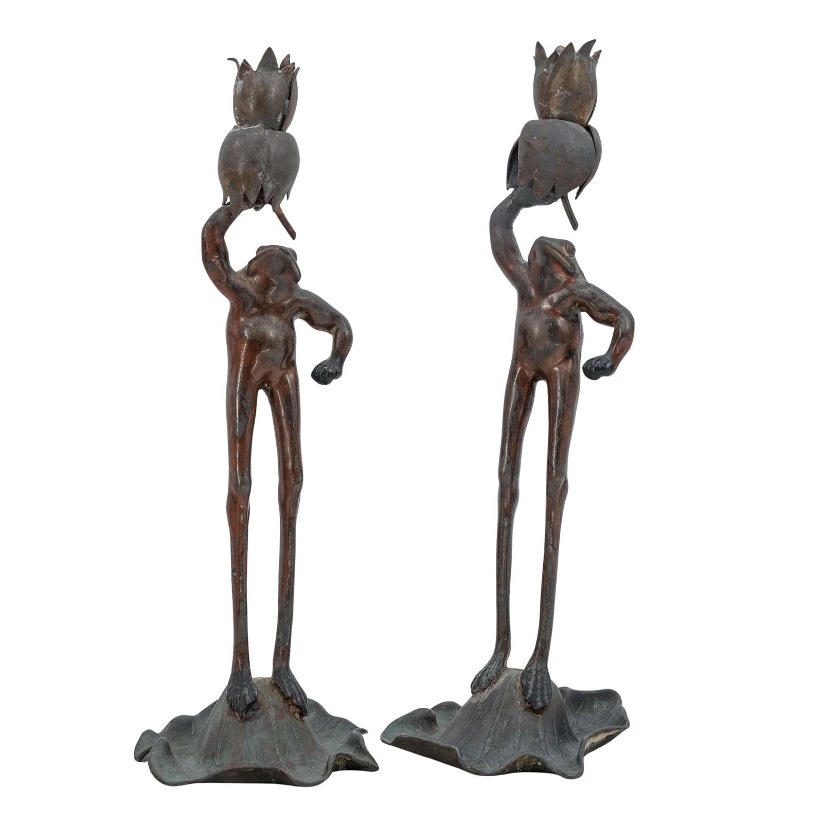 Pair of Antique Spelter Figural Frog Candle Holders (1 of 7)