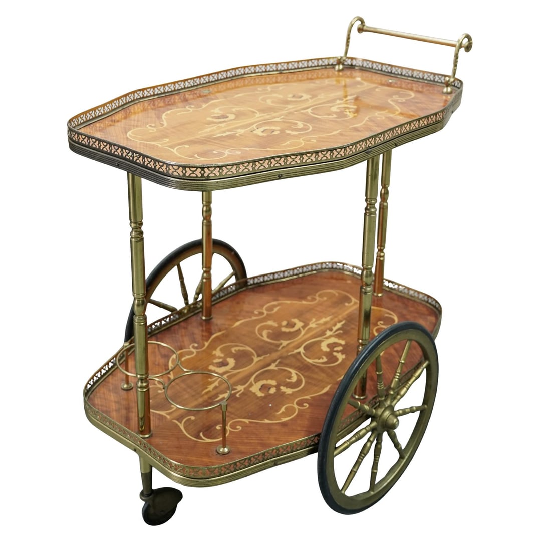 Italian Hollywood Regency Marquetry Bar Cart (1 of 6)