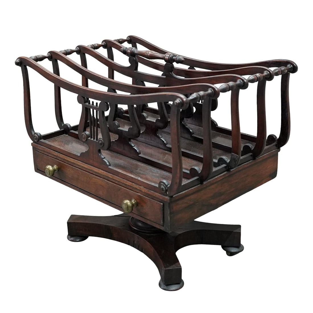 Victorian English Canterbury Wood Magazine Rack: Victorian English Canterbury Wood Magazine Rack Late 19th century, English A Victorian English "Canterbury" dark wood magazine rack, used for organizing magazines, periodicals, or sheet music. Four
