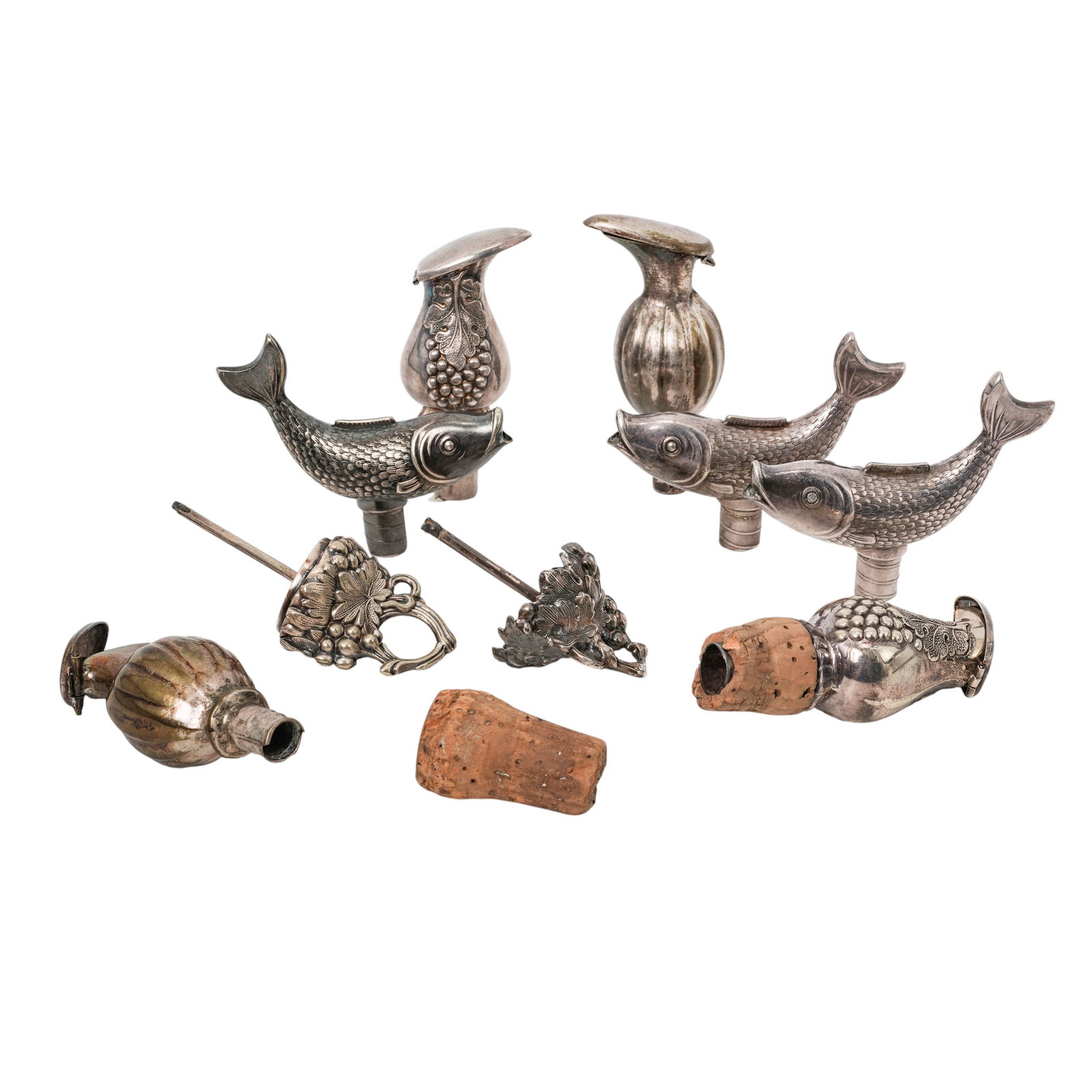 (10pc) Silver Sterling Wine Bottle Stoppers & Pourers (1 of 6)