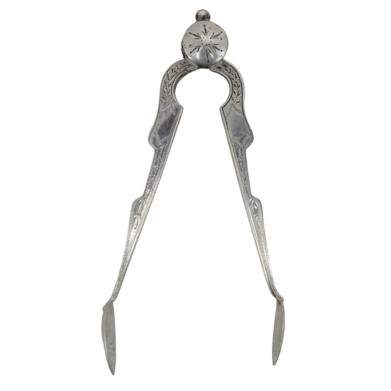 Victorian Silver Sugar Tongs: Victorian Silver Sugar Tongs Late 19th to early 20th Cent., Austro-Hungarian Antique silver sugar tongs, used for serving individual cubes during a formal tea service, featuring pivot medallion and