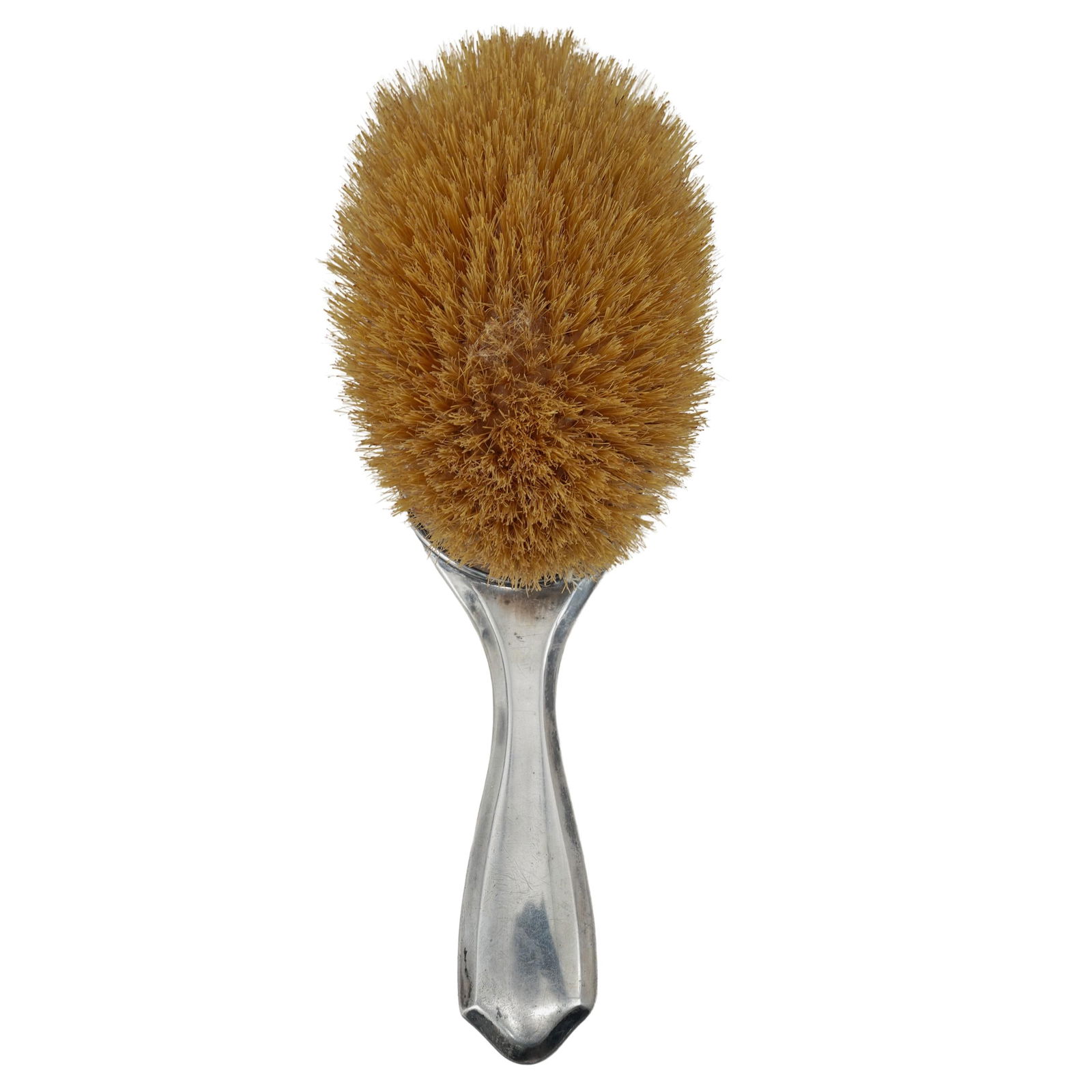 Antique C&R Sterling Silver & Tortoiseshell Hued Hairbrush: Antique C&R Sterling Silver & Tortoiseshell Hued Hairbrush Early 20th Cent., English Antique hairbrush, featuring tortoiseshell-hued and framed in sterling silver. Hallmarked "5" "C&R", lion passant,