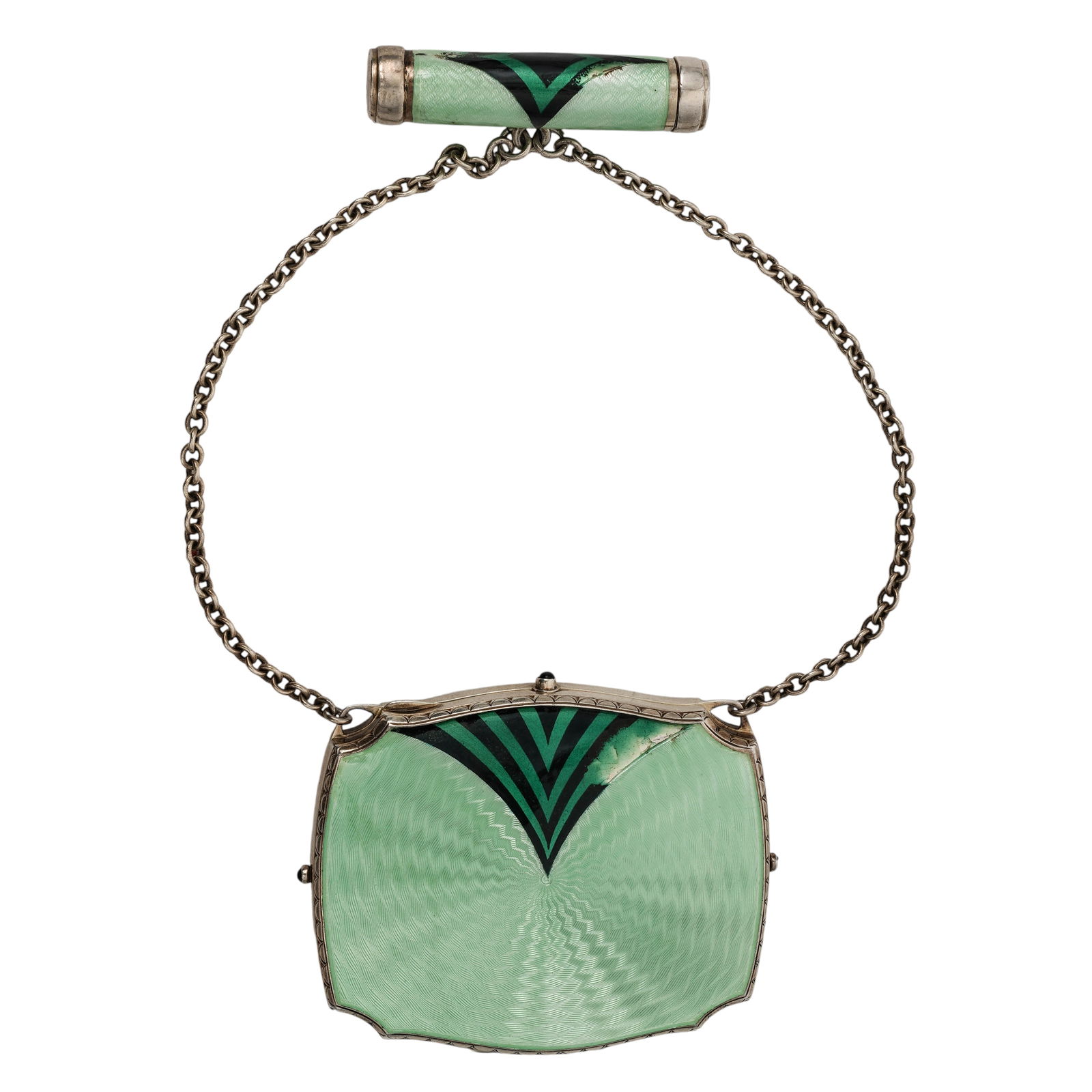 Art Deco Guilloche Enamel 935 Silver Compact w/ Lipstick Case (1 of 8)