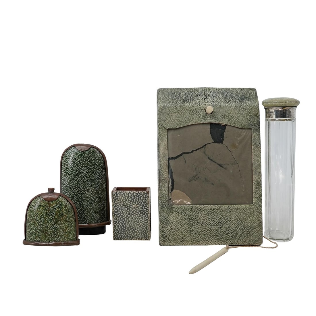 (4 pcs) Antique Shagreen Desk Accessories (1 of 6)