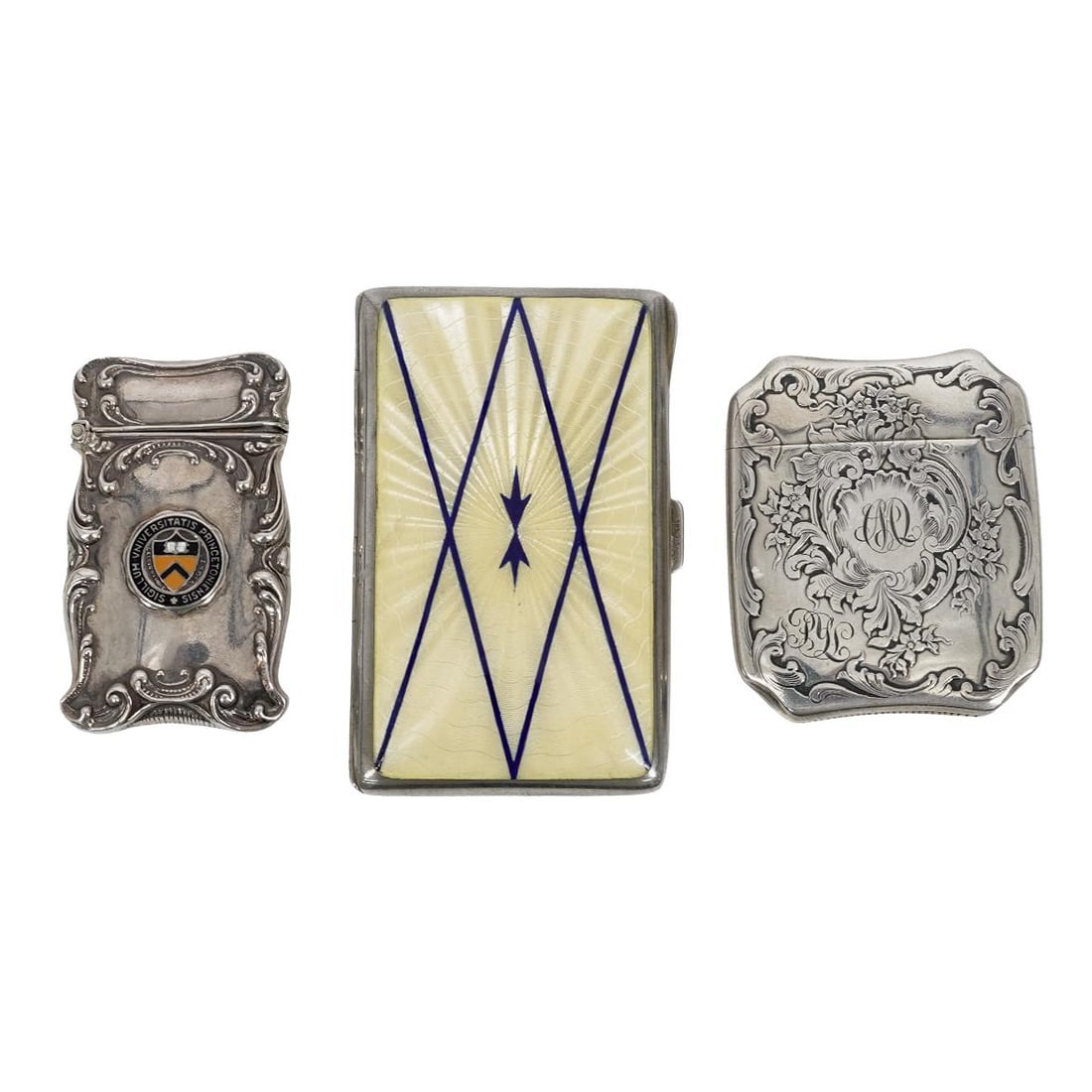 (3pc) Vintage Sterling Silver Art Deco Enamel Cigarette & Vesta Cases (1 of 7)