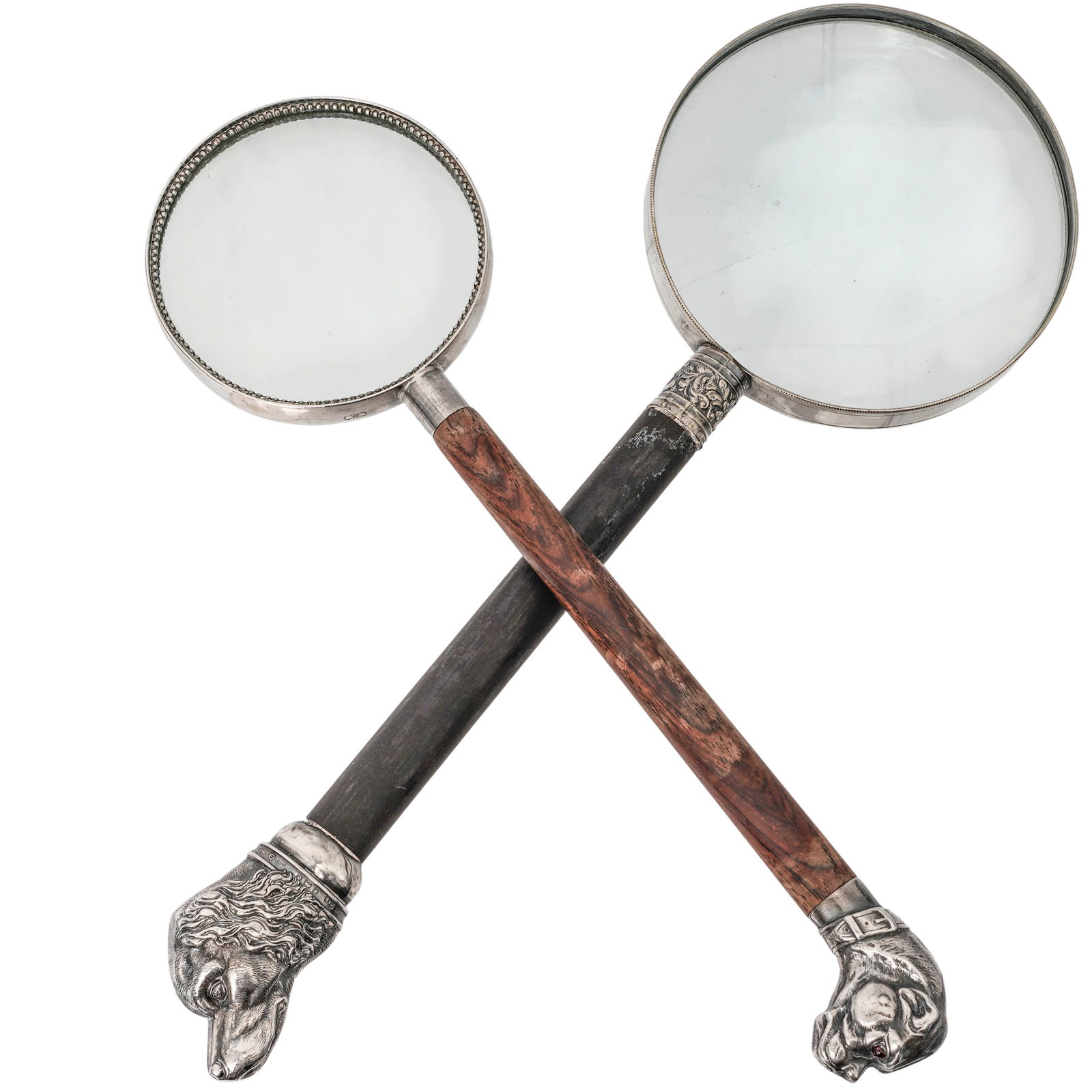 (2pc) Sterling Silver Magnifying Glasses w/ Dog Heads Finials (1 of 12)
