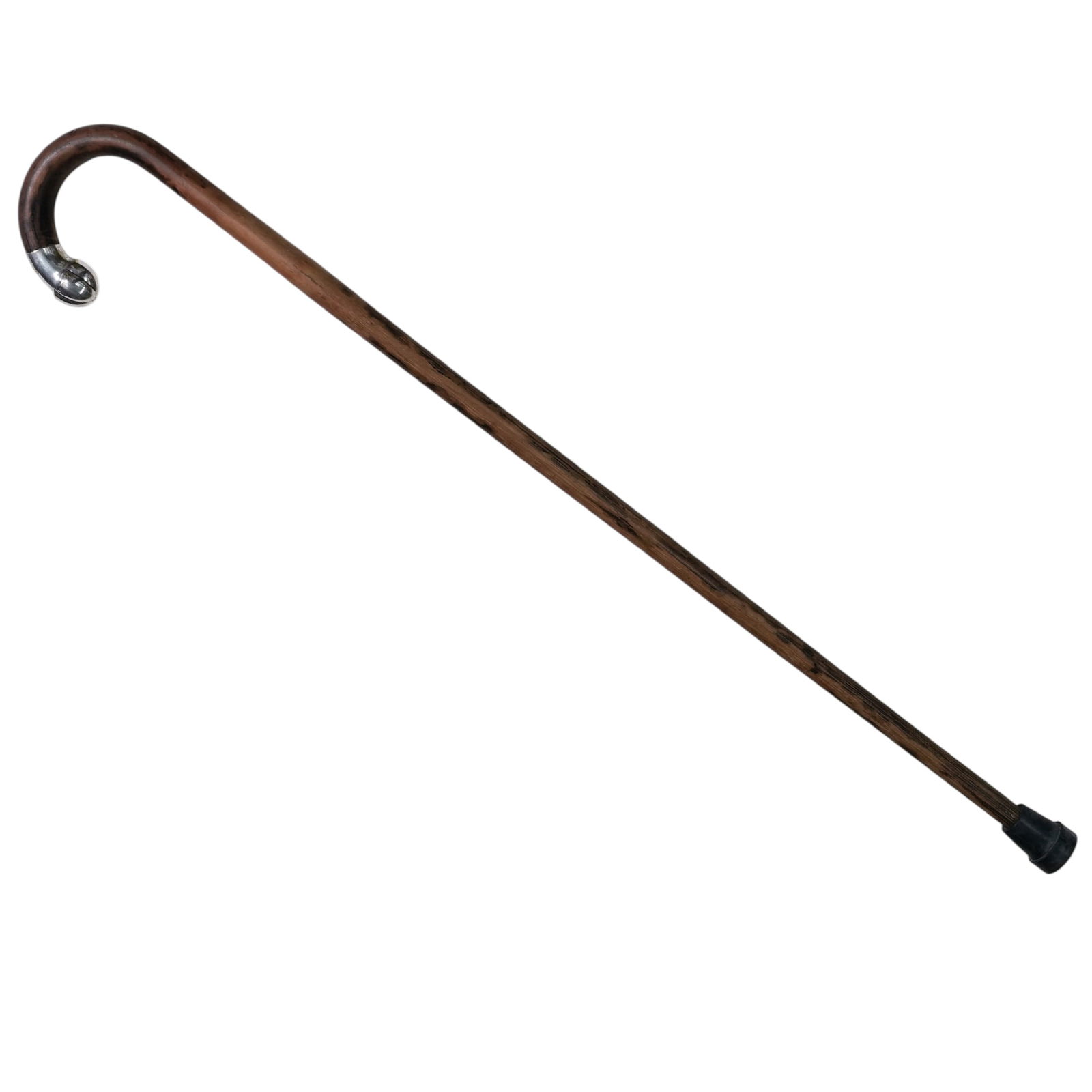 Antique Silverplate Handled Wood Cane: Antique Silverplate Handled Wood Cane 1925, USA Carved wood cane with a silver-plated knob on the tip of the handle engraved "1904 EZW 1925" with a dedication from the employees of a manufacturing