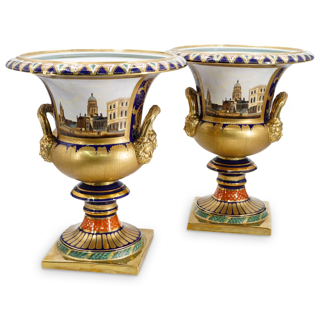 (2 Pc) Large Sevres Hand Painted Porcelain Urns (1 of 11)