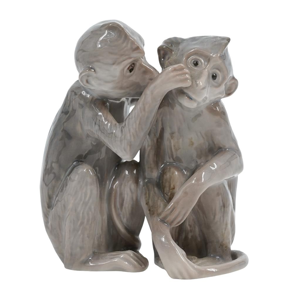 Bing & Grondahl "Monkeys Grooming" Porcelain Figurine: Bing & Grondahl "Monkeys Grooming" Porcelain FigurineMid 20th Cent.,DanishThis pice by Bing & Grøndahl, a prominent Danish porcelain manufacturer which later merged with Royal Copenhagen depicts depi