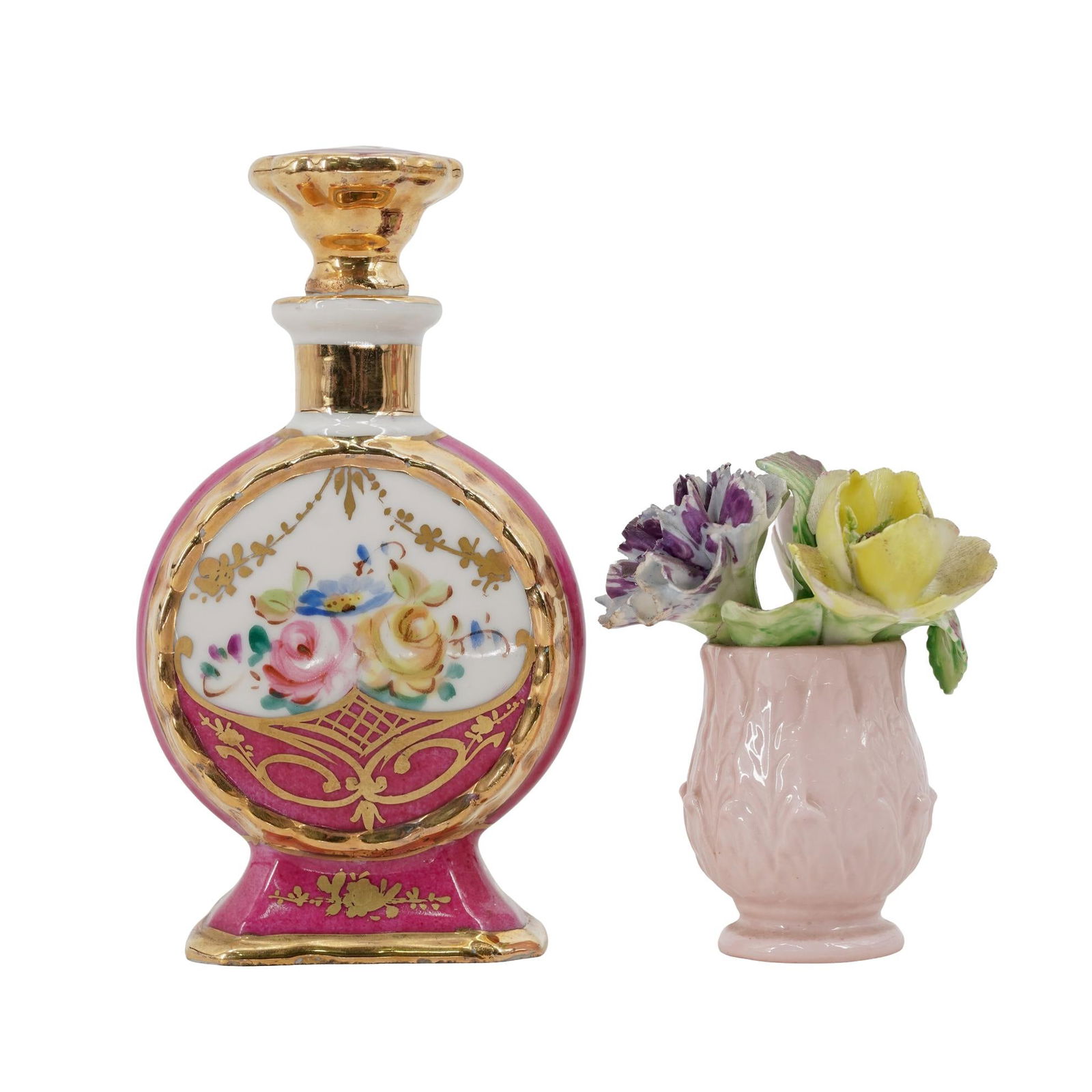 (2 pc) Antique Porcelain Flower Bouquet & Perfum Bottle (1 of 7)