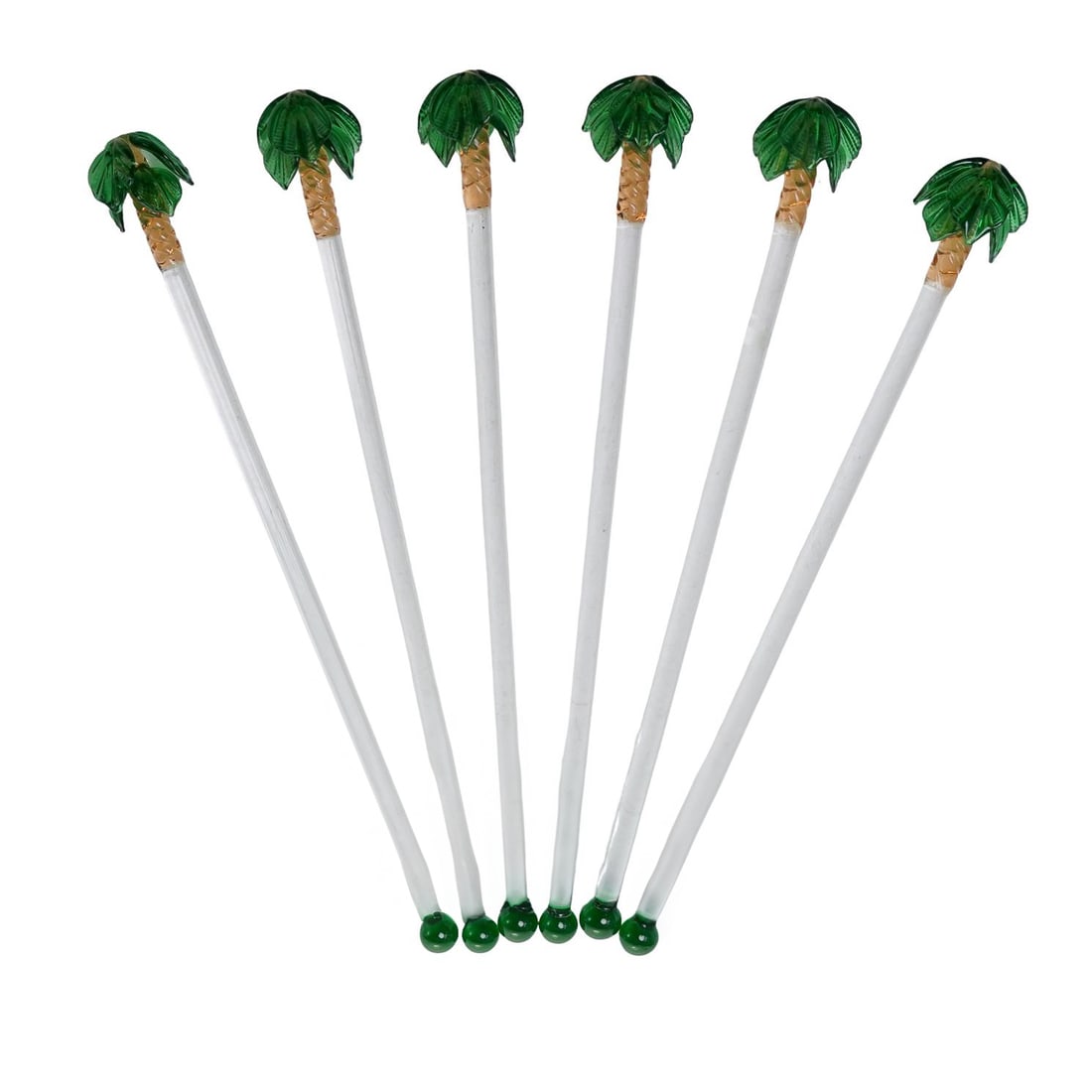 (6 pcs) Murano Glass Palm Tree Cocktail Stirrers: (6 pcs) Murano Glass Palm Tree Cocktail Stirrers Mid 20th century, Italian A set of six Murano glass palm tree cocktail stirrers. L 8.25" x W 1'