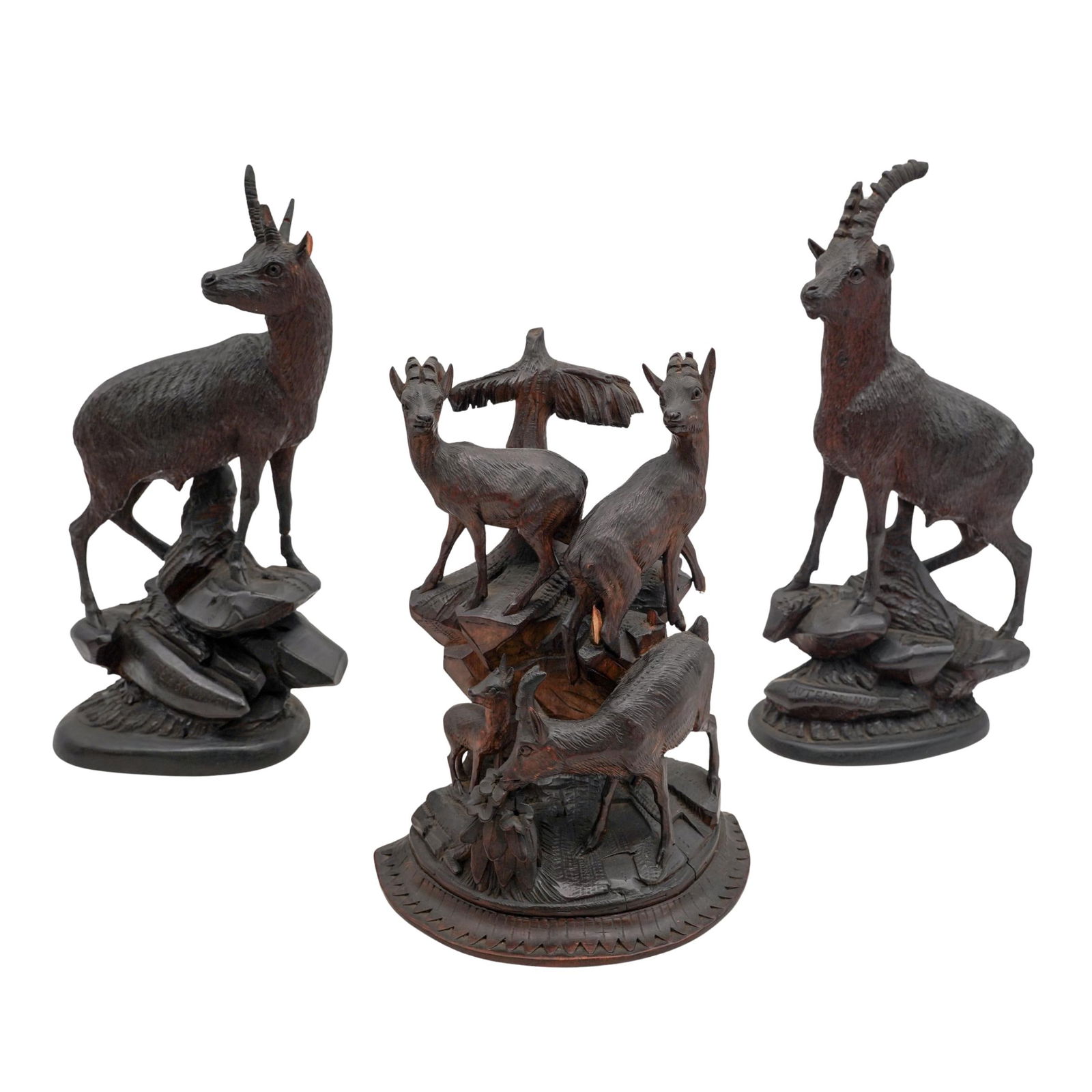 (3pc) Black Forest Carved Wooden Deer Sculptures (1 of 9)