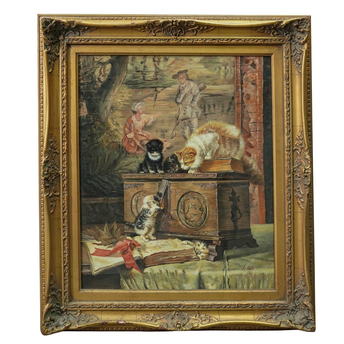 Antique "Musical Kittens" Oil Painting After Jules Leroy (1 of 5)