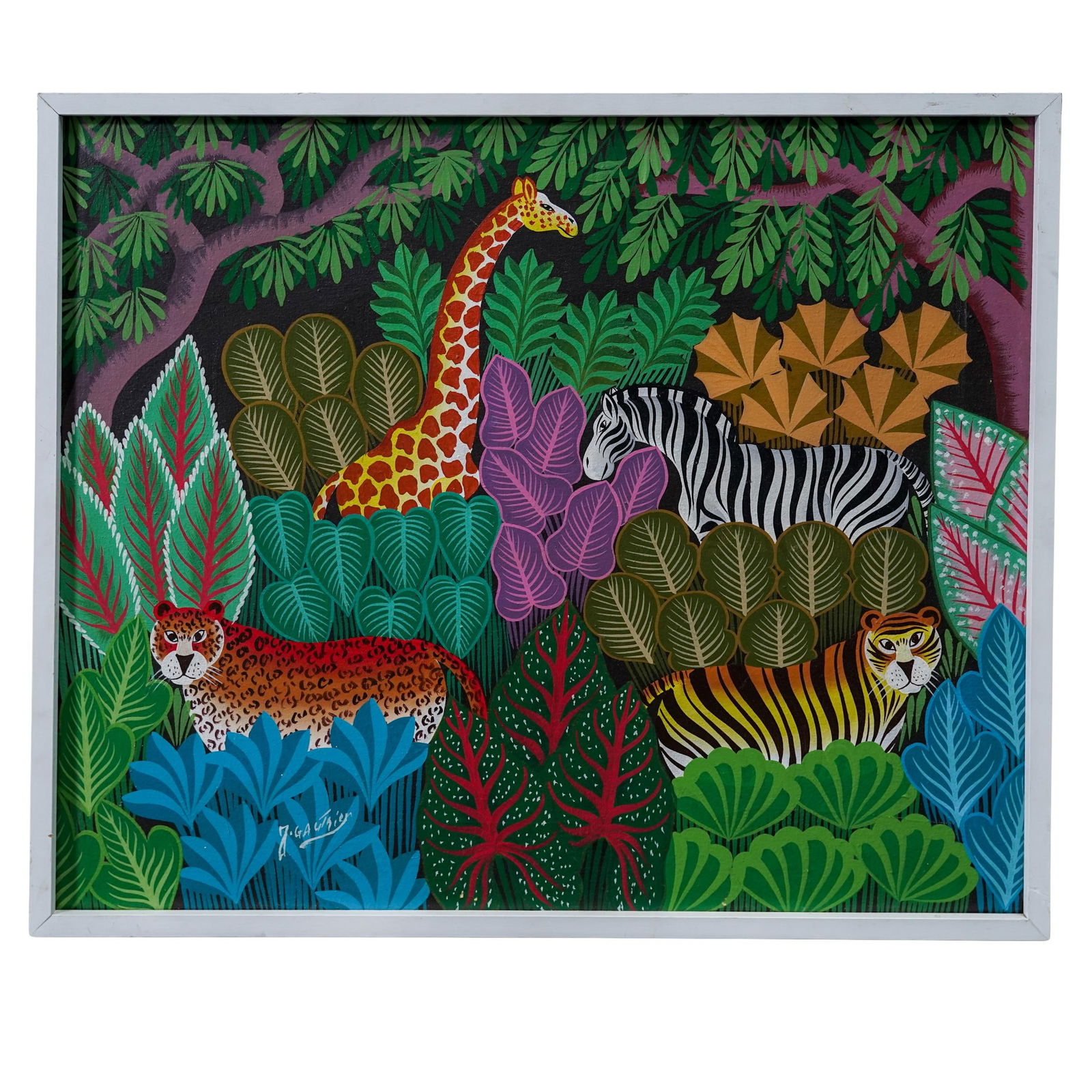 Joel Gauthier (Haitian, b. 1955) Jungle Animals Painting (1 of 4)