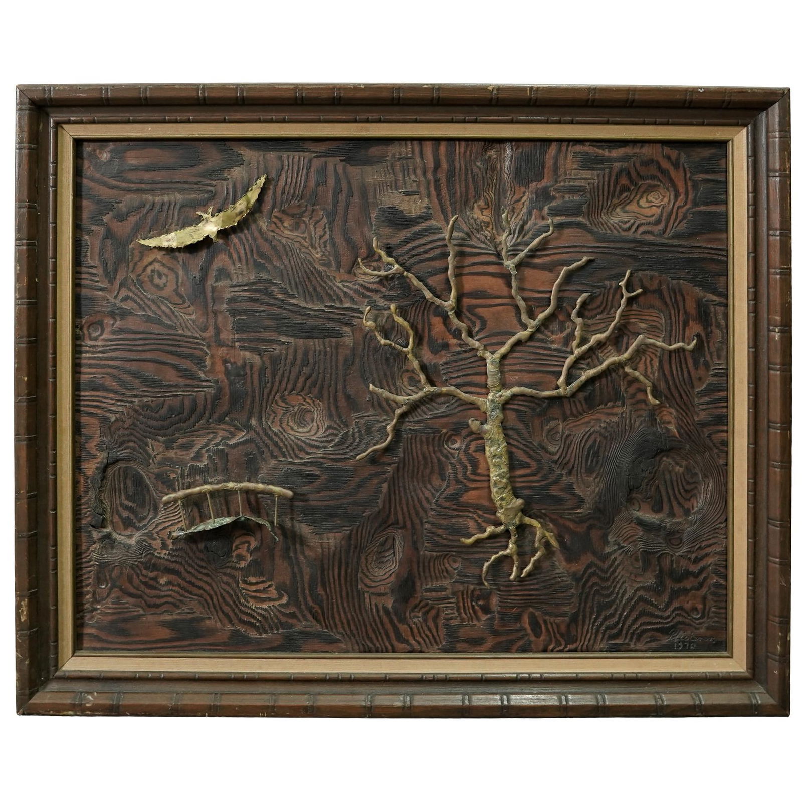 Signed "Pfisterer" Brutalist Mixed Media Bronze & Wood Landscape (1 of 5)
