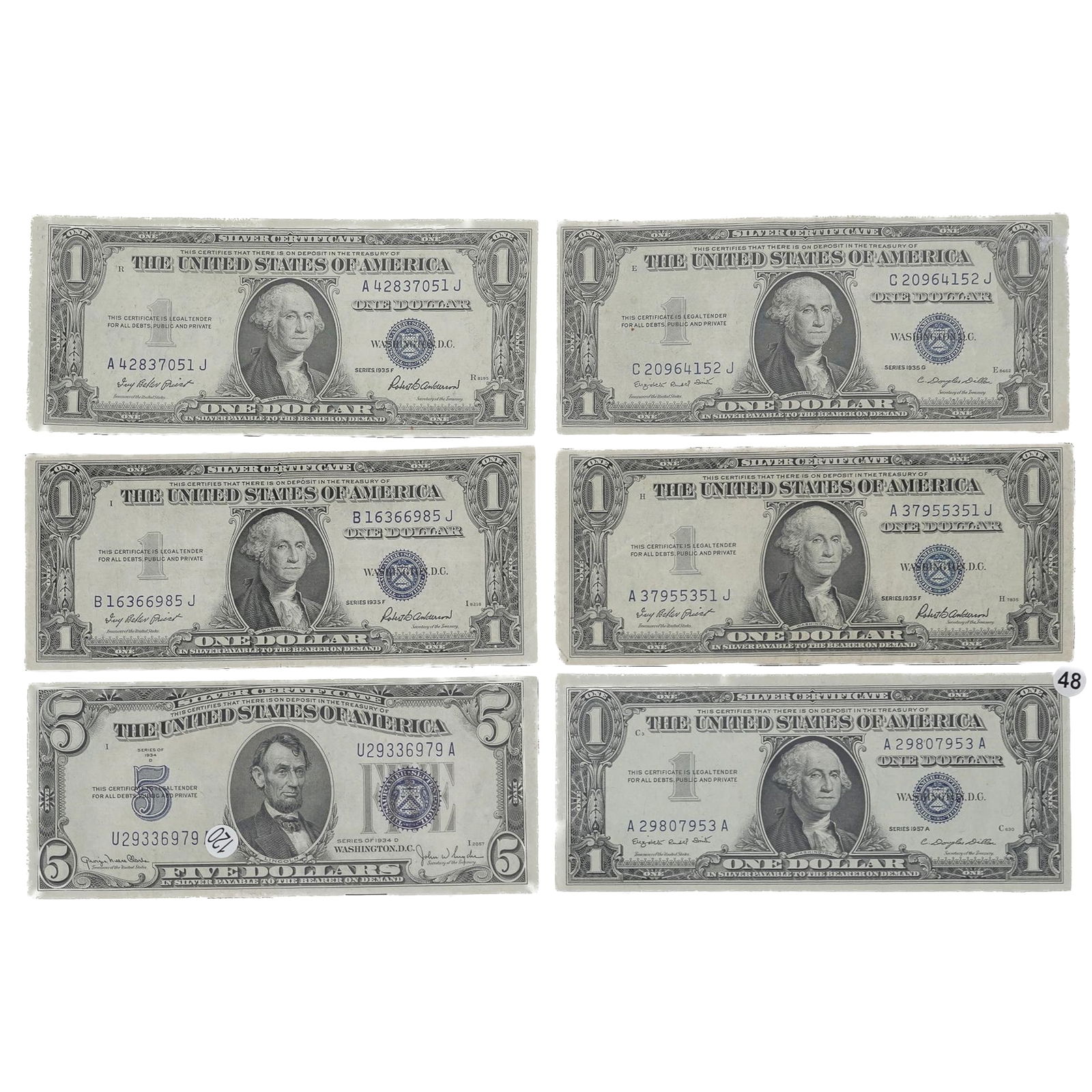 (8 Pcs) Blue Stamped $5 And $1 US Bank Notes (1 of 4)