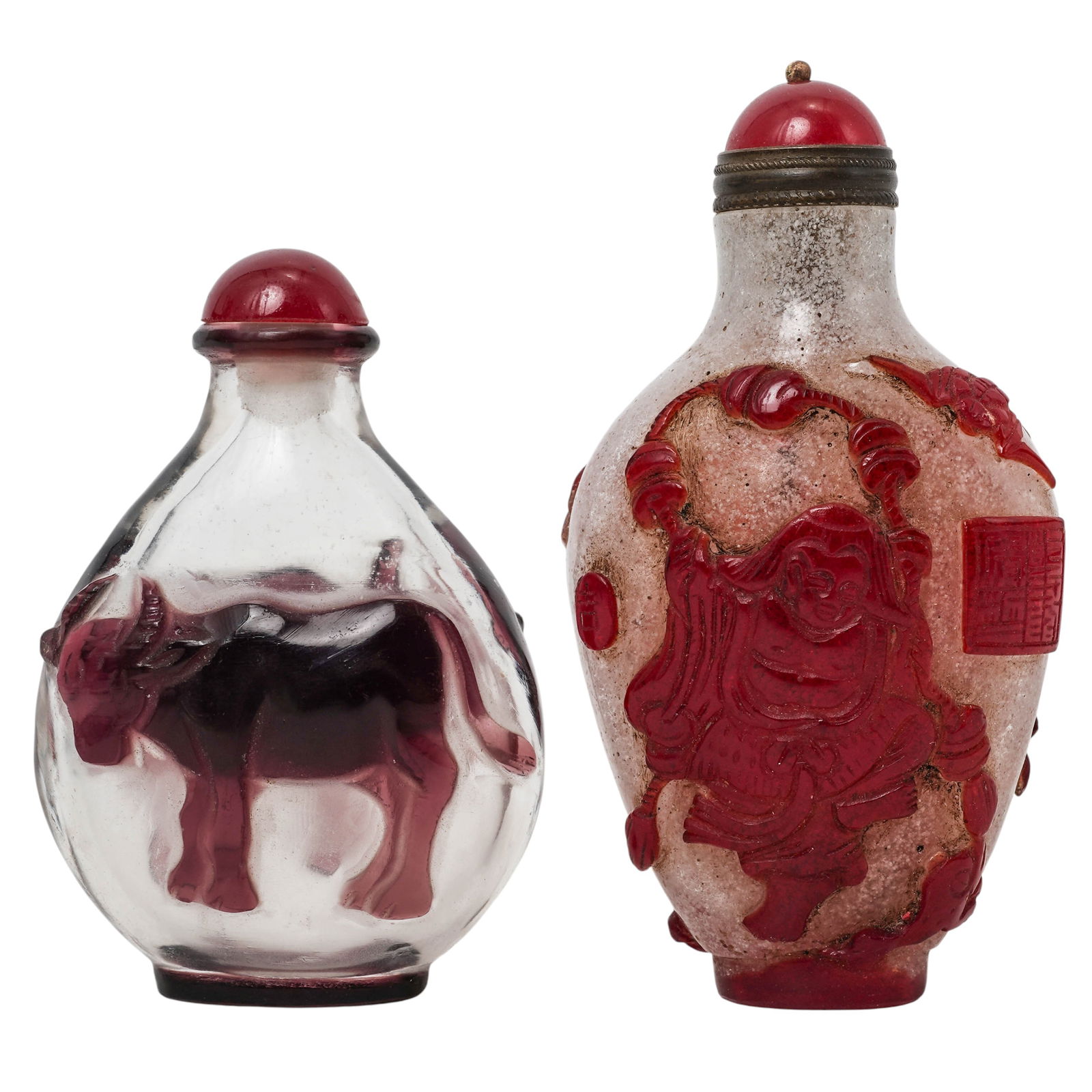 (2 pc) Antique Chinese Peking Overlay Glass Snuff Bottles (1 of 7)