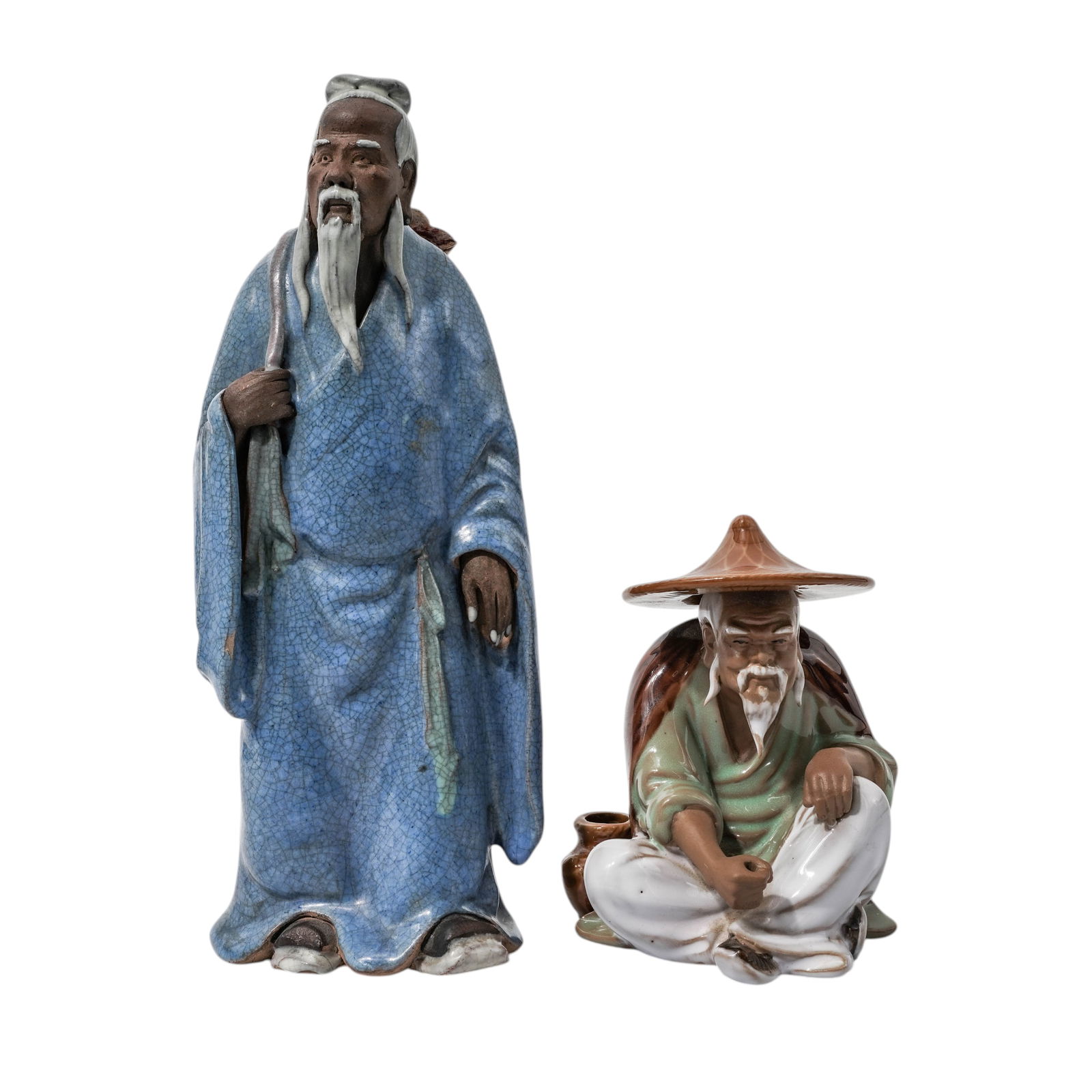 (2pc) Chinese Shiwan "Mudmen" Pottery Figures (1 of 8)