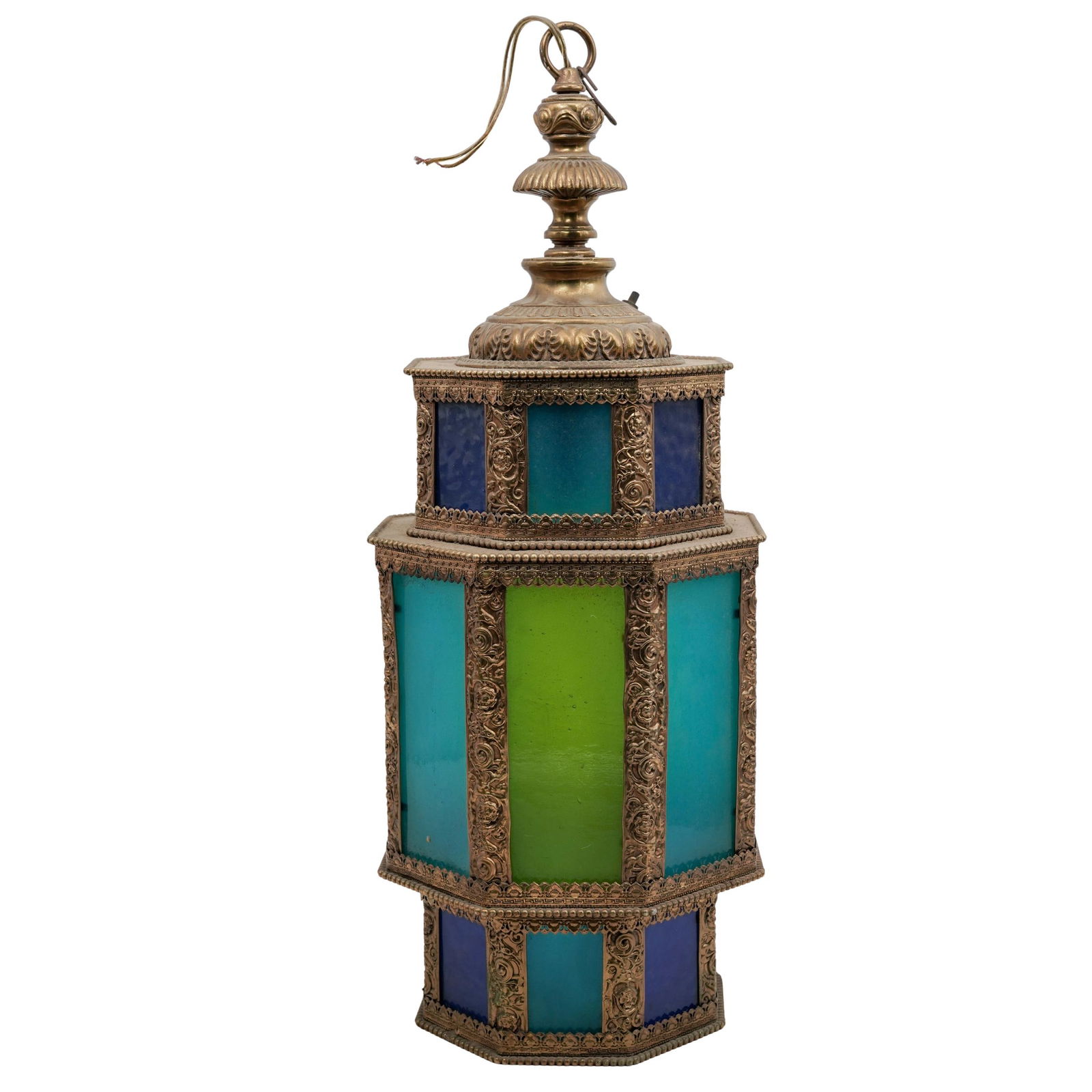 Vintage Brass & Stained Glass Lantern (1 of 5)