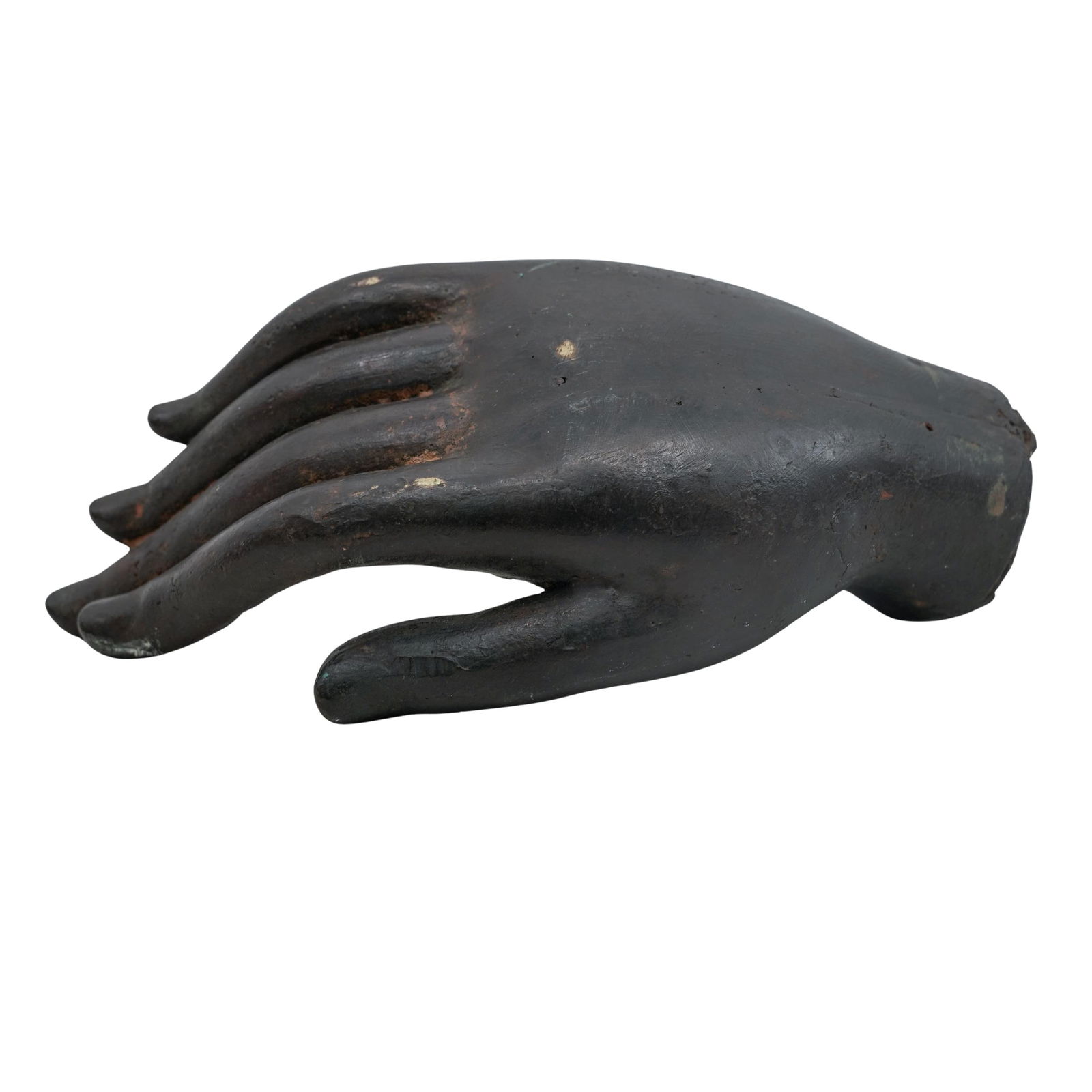 Antique Thai Bronze Buddha Hand: Antique Thai Bronze Buddha Hand 19th c., Thailand Antique cast bronze hand of Buddha in the Abhaya Mudra gesture. Provenance: Private Palm Beach Estate. Approx. L: 7" W: 3.5"