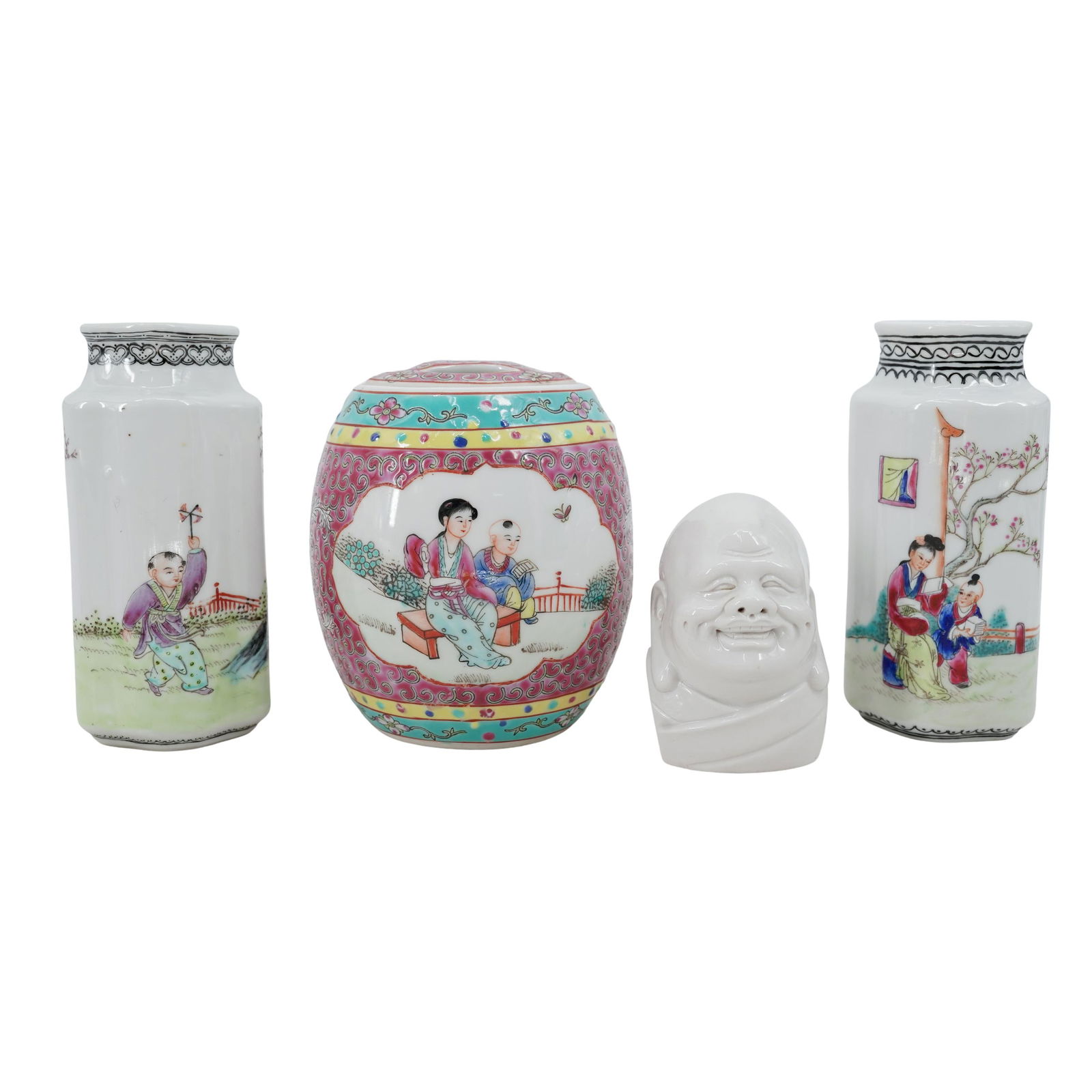 (4pc) Assortment Chinese Republic Porcelain Group: (4pc) Assortment Chinese Republic Porcelain Group Late19th to Mid 20th Cent., Chinese Assortment Chinese republic porcelain group comprising: -One porcelain ginger jar with lid, decorated in the