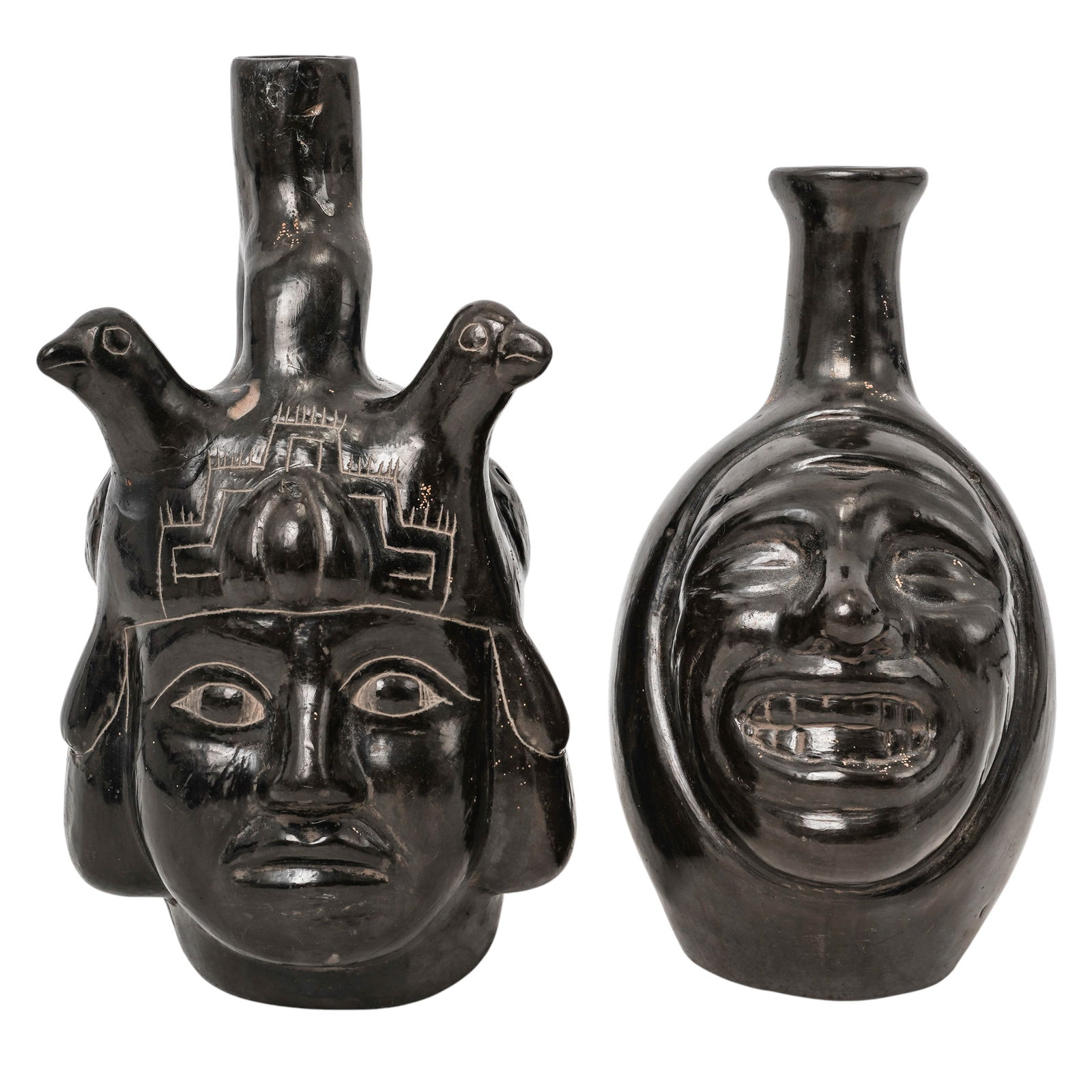 (2 Pc) Peruvian Chimu-Style Blackware Stirrup Vessels (1 of 8)