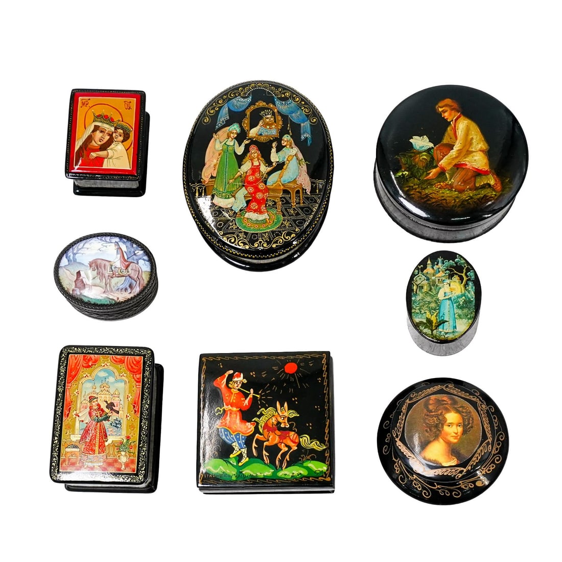 (8 pcs) Assorted Small Russian Lacquer Trinket Boxes (1 of 7)